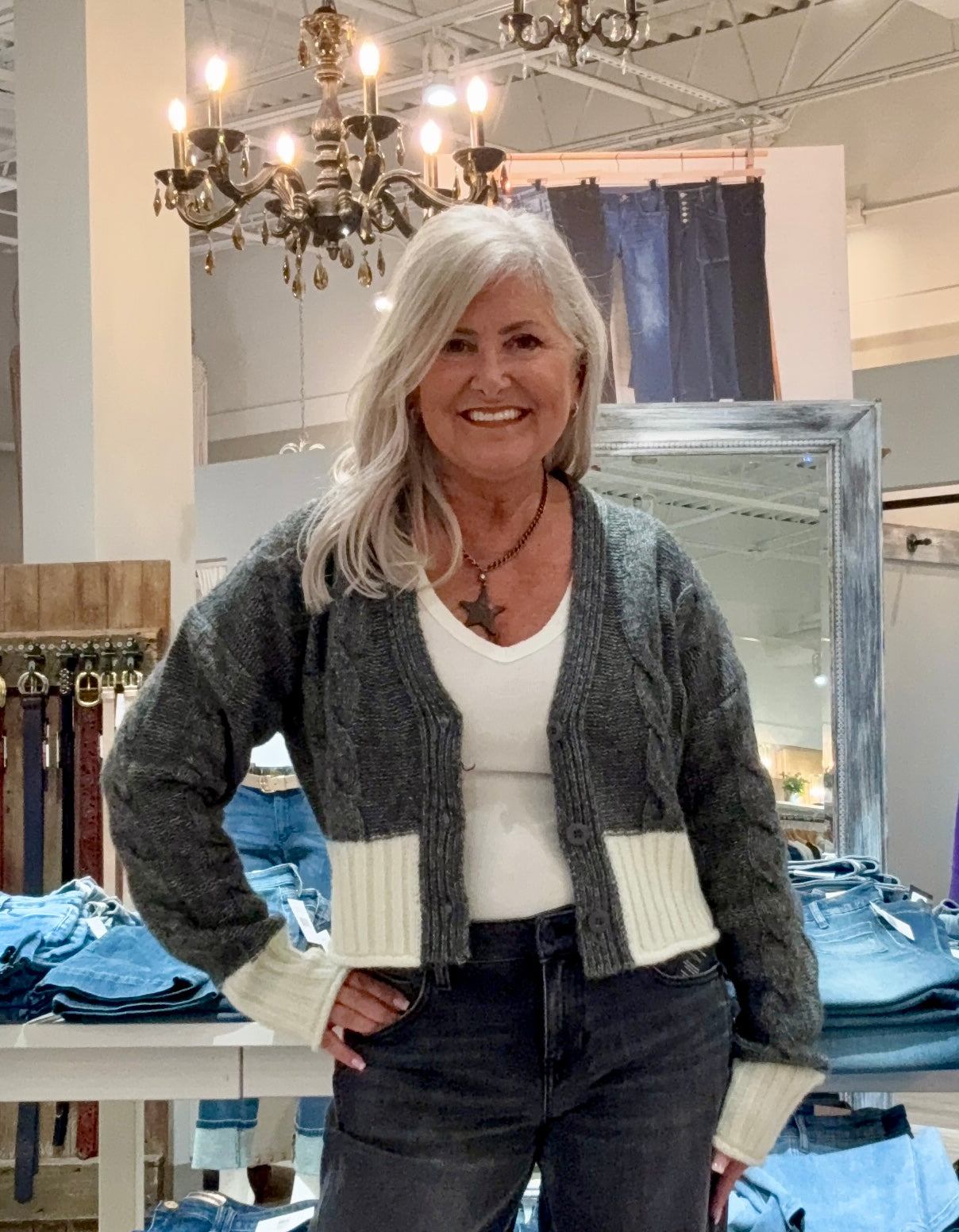 Two Tone Button Up Sweater Cardigan