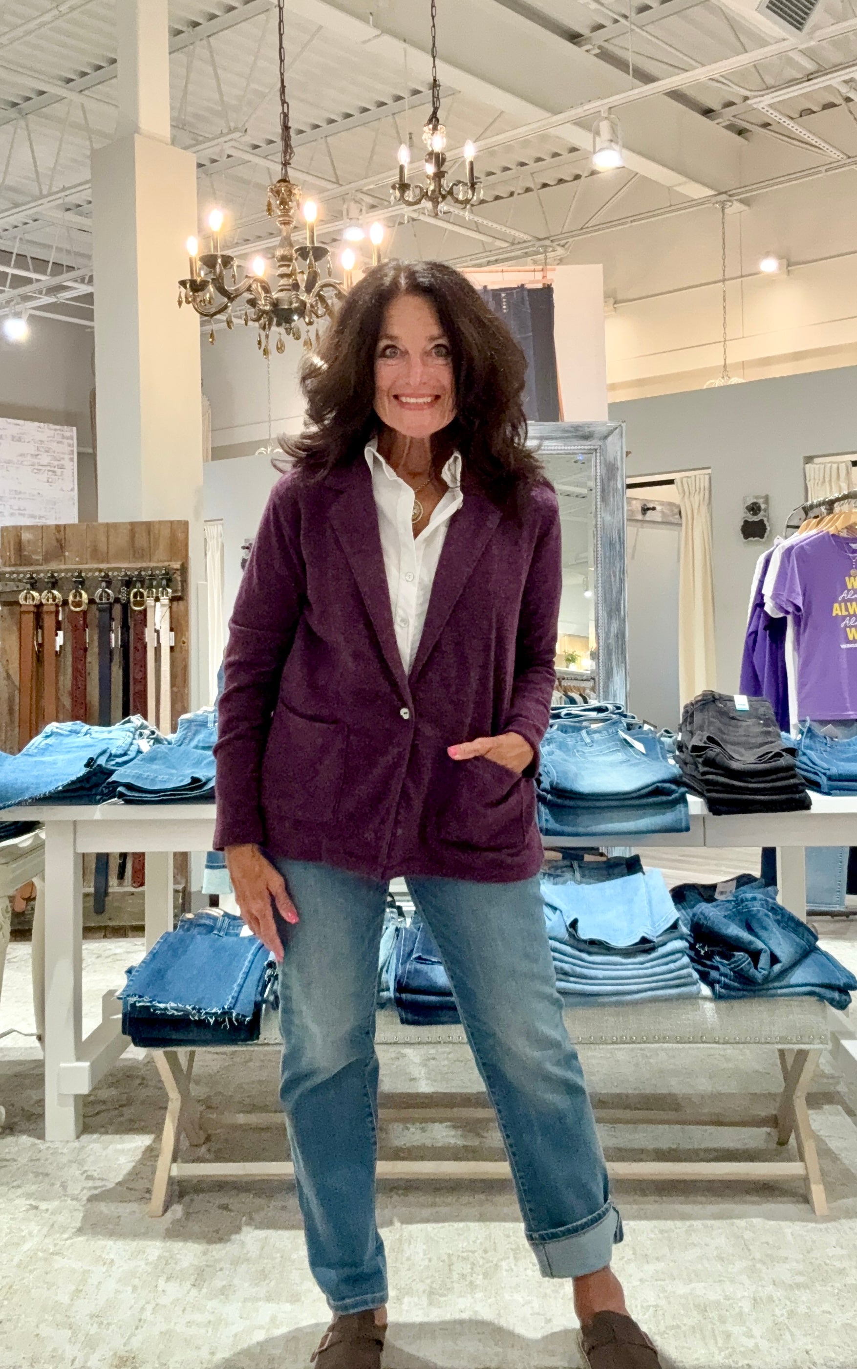 Brushed Front Pocket Jacket- purple
