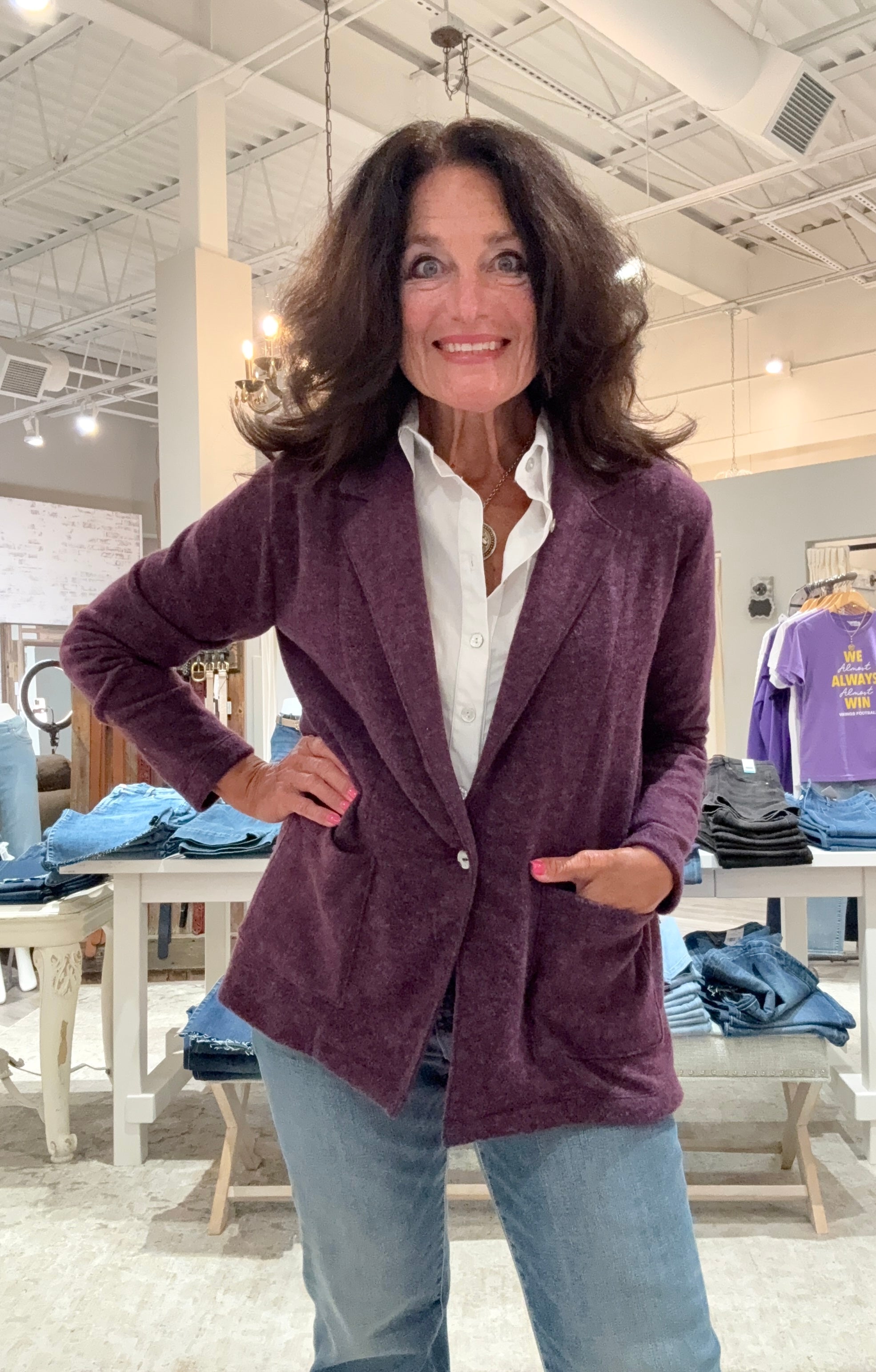 Brushed Front Pocket Jacket- purple