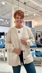 Oversize Puff Sleeve Sweater Cardigan- cream