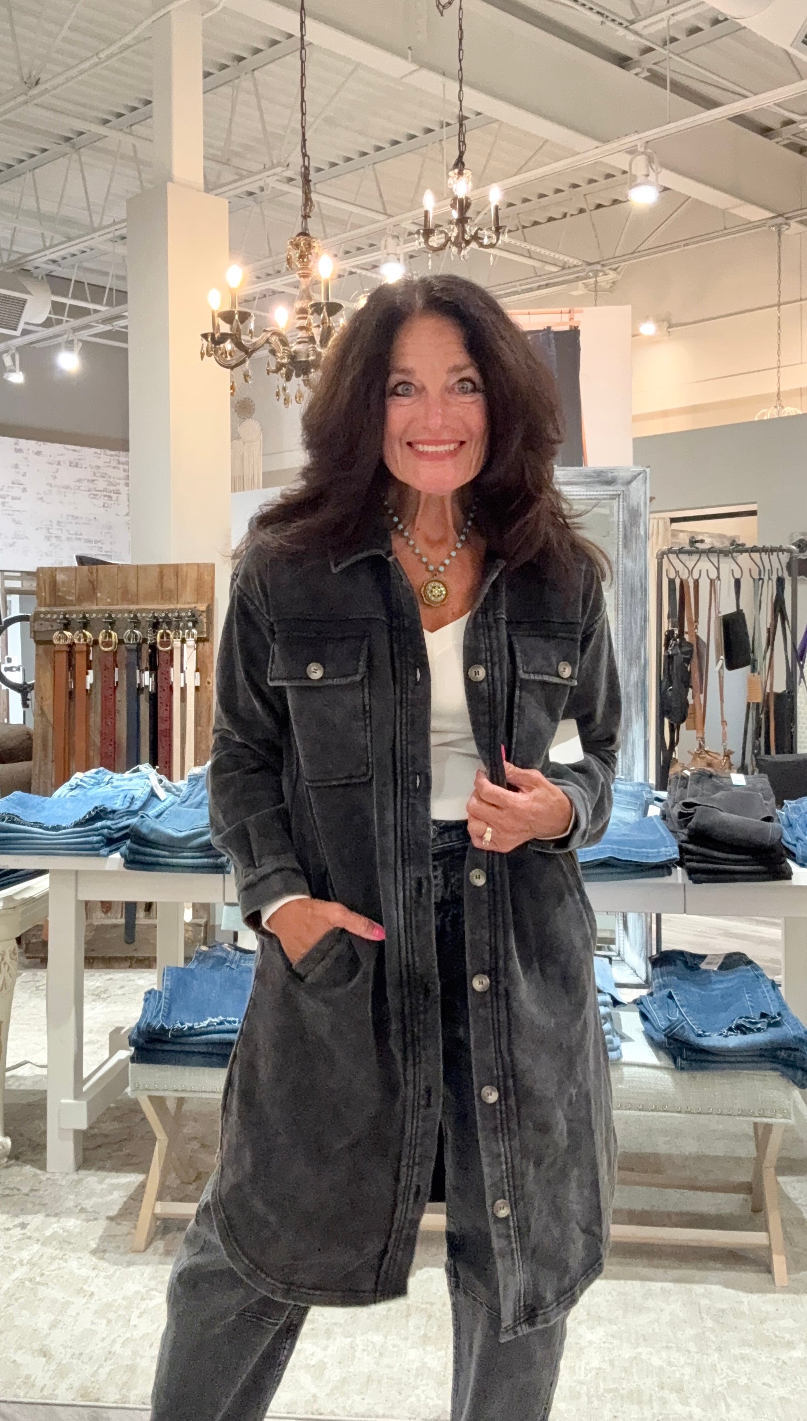 Washed Terry Long Jacket- black