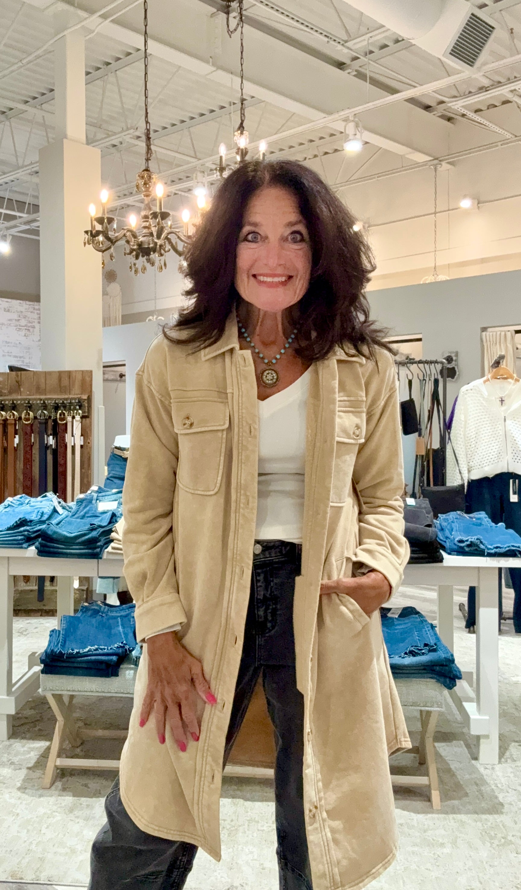 Washed Terry Long Jacket- almond