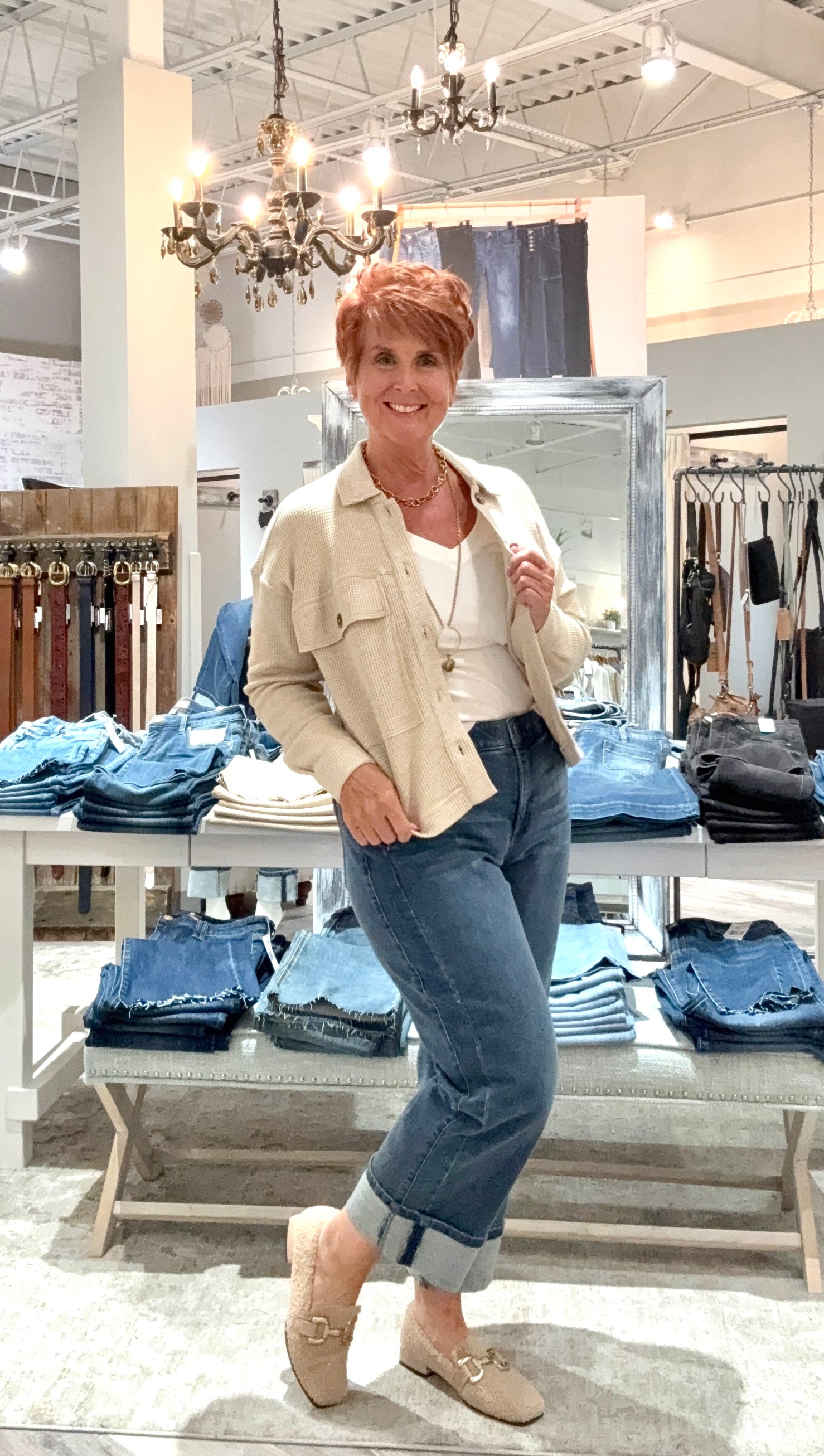 Crop Knit Shacket with Patch Pockets- oatmeal