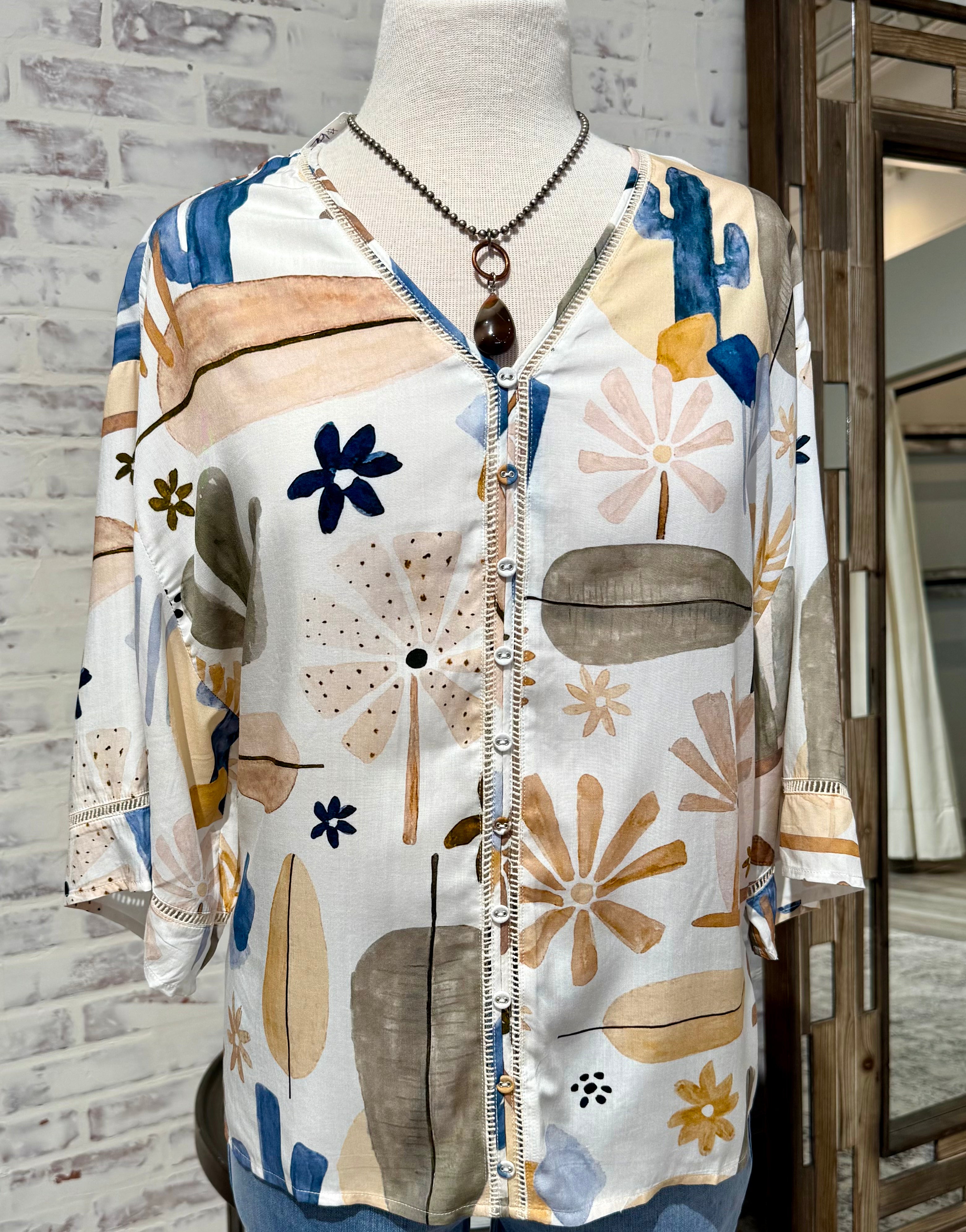 3/4 Sleeve Printed Blouse