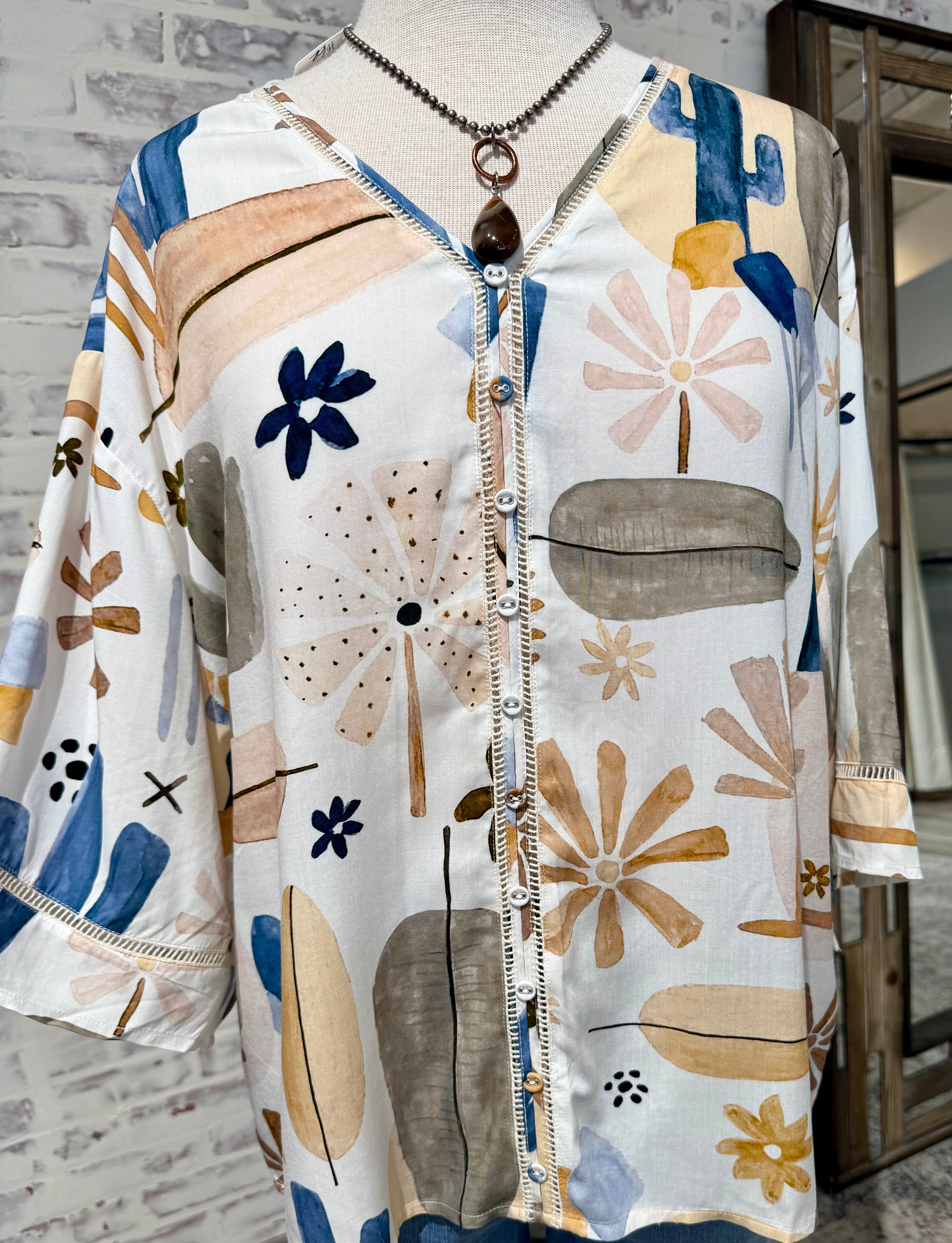 3/4 Sleeve Printed Blouse