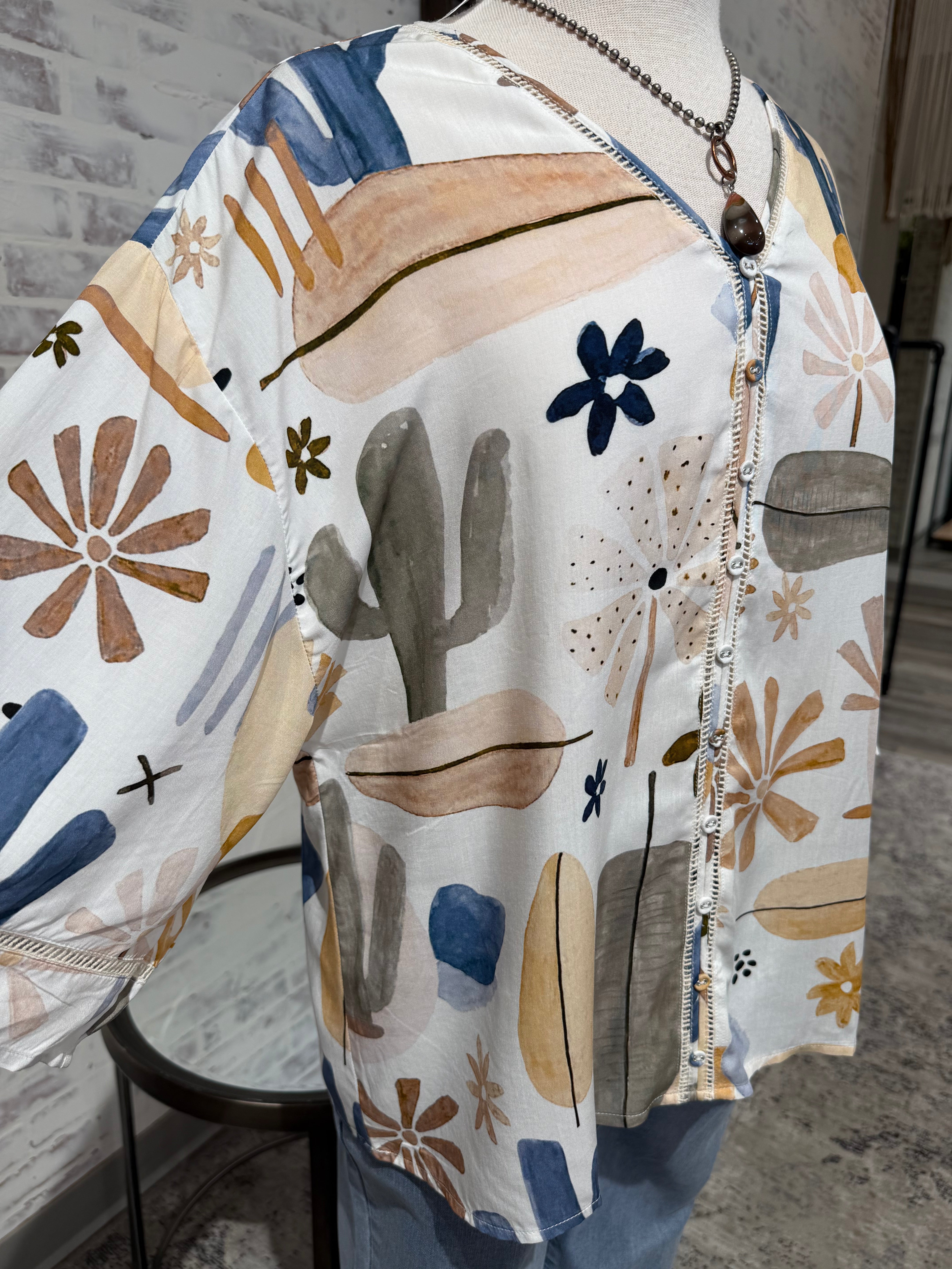 3/4 Sleeve Printed Blouse