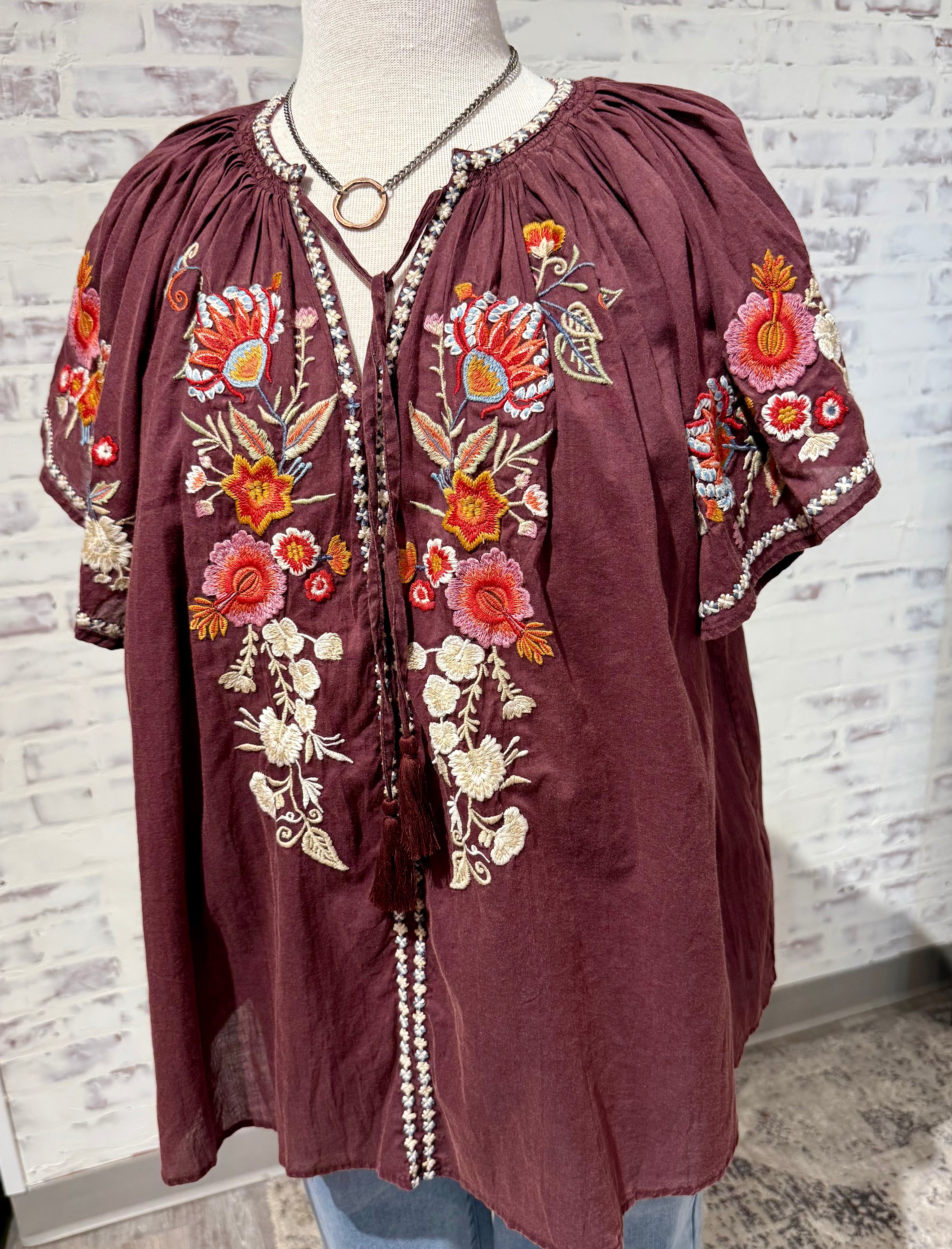 Caite & Kyla Oxblood Kiora Blouse