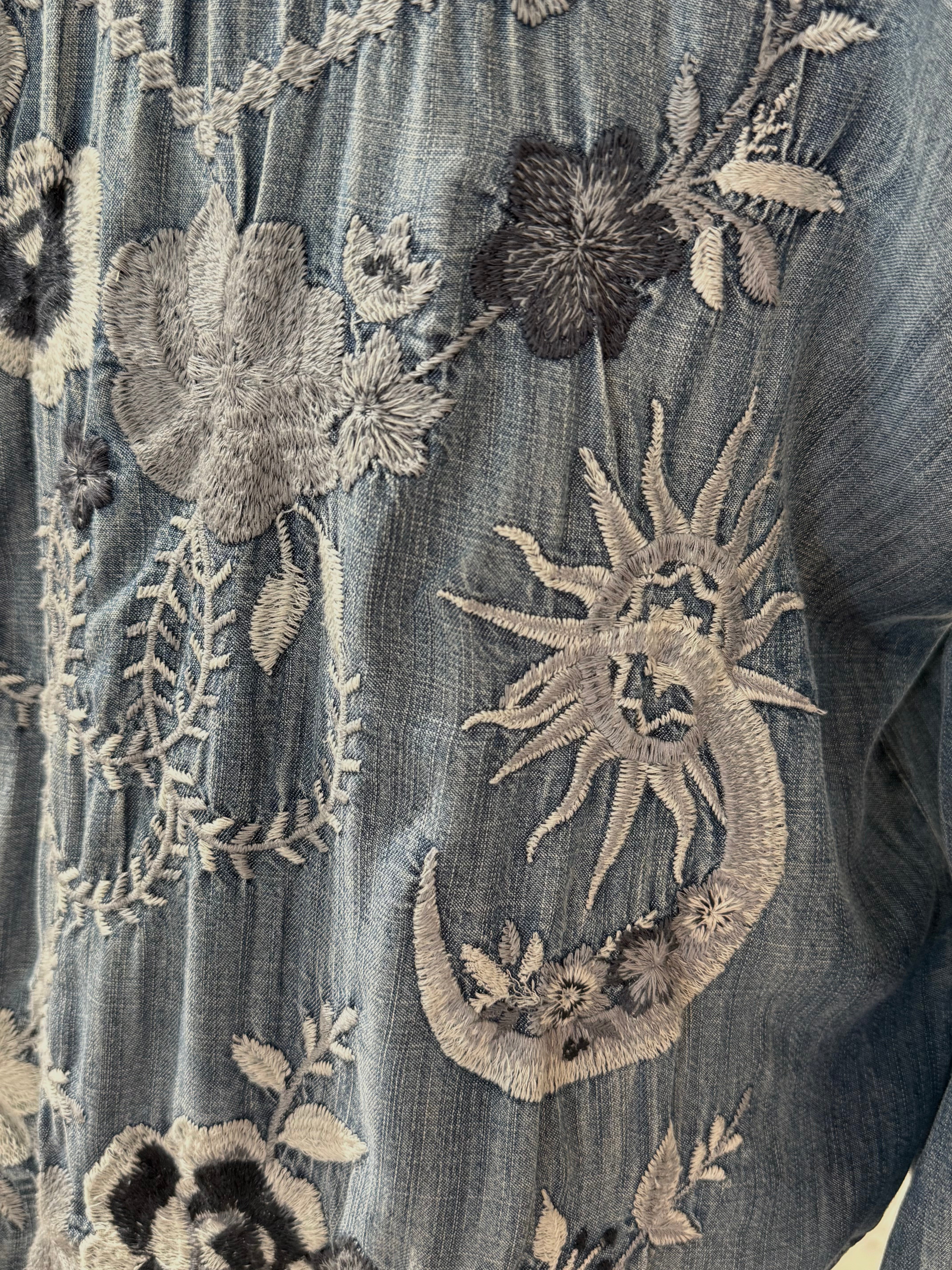 Caite Kyla Amara Denim Shirt- detailed embroidery