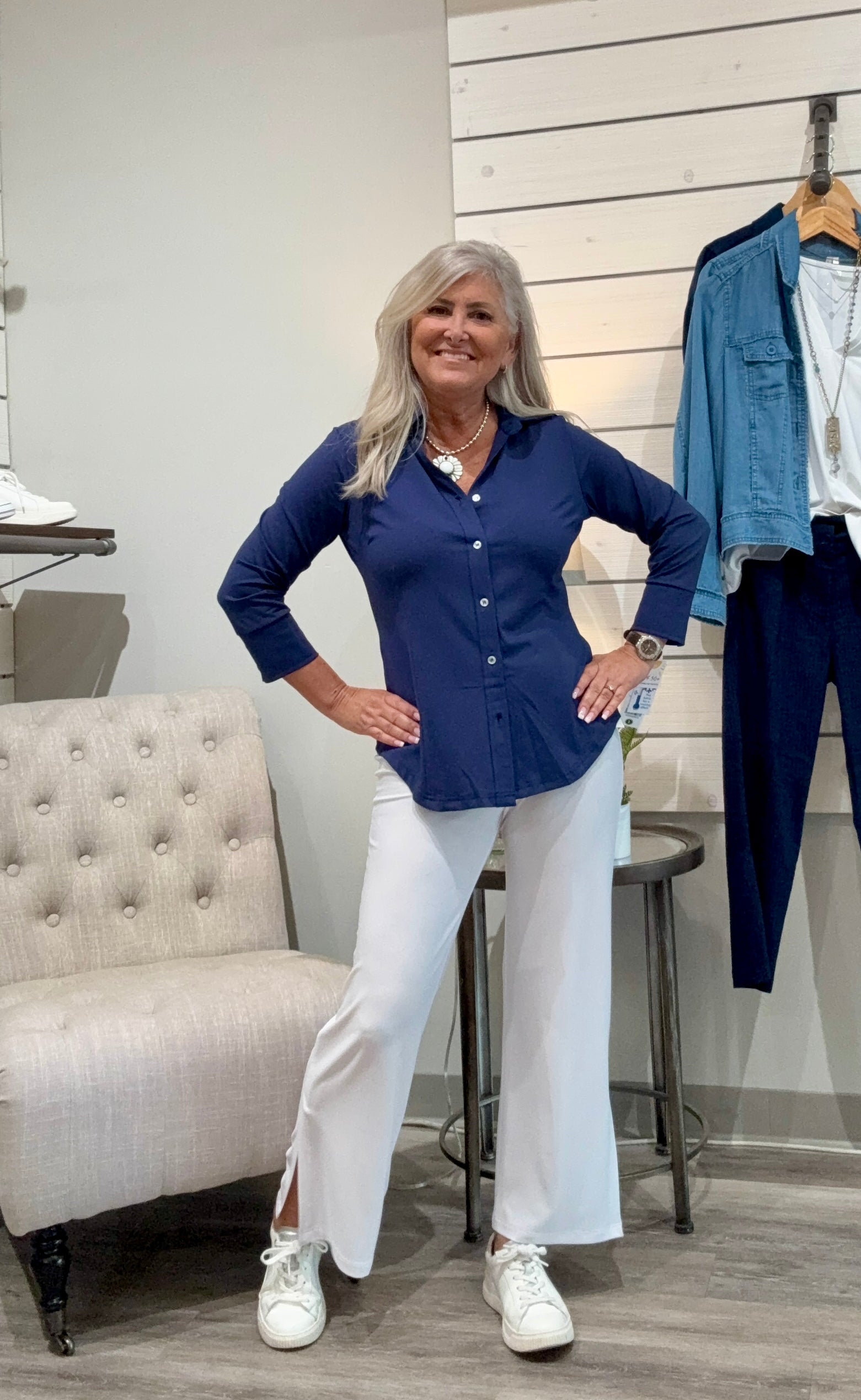 Solid Side Slit Ankle Pant- White