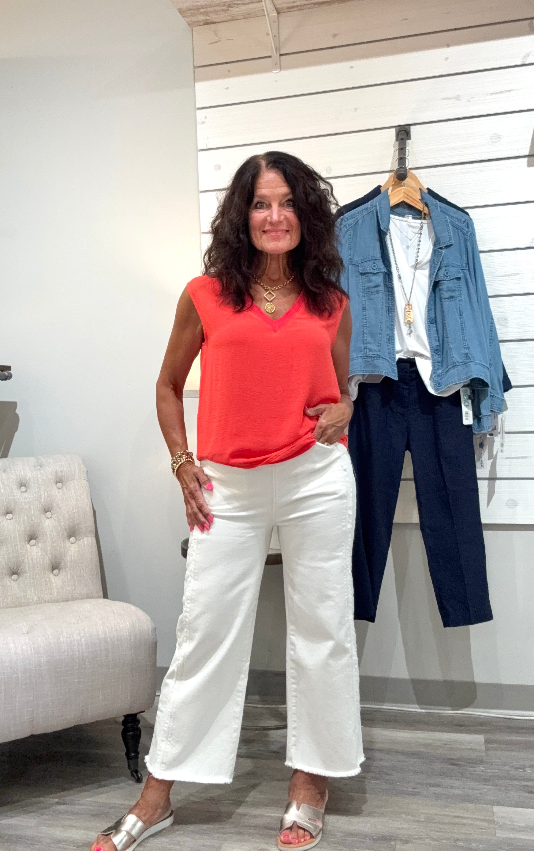 Noah High Waist Crop Wide Fringe Denim- Ecru