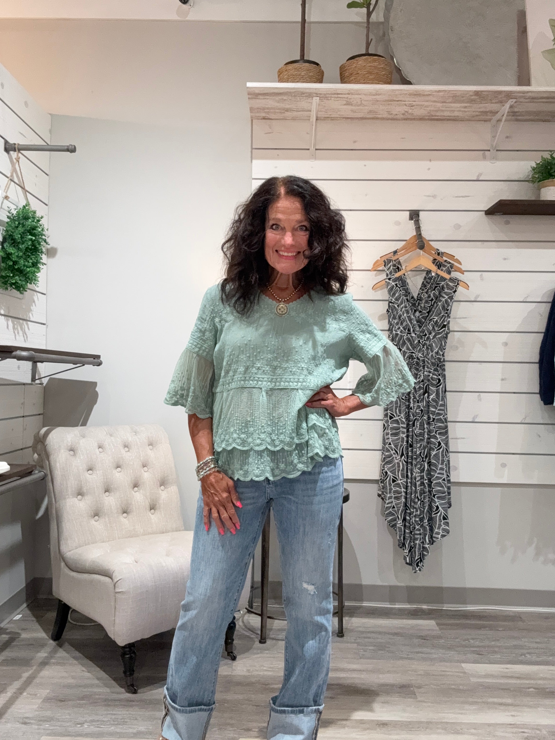 Embroidered Cotton Mesh Top