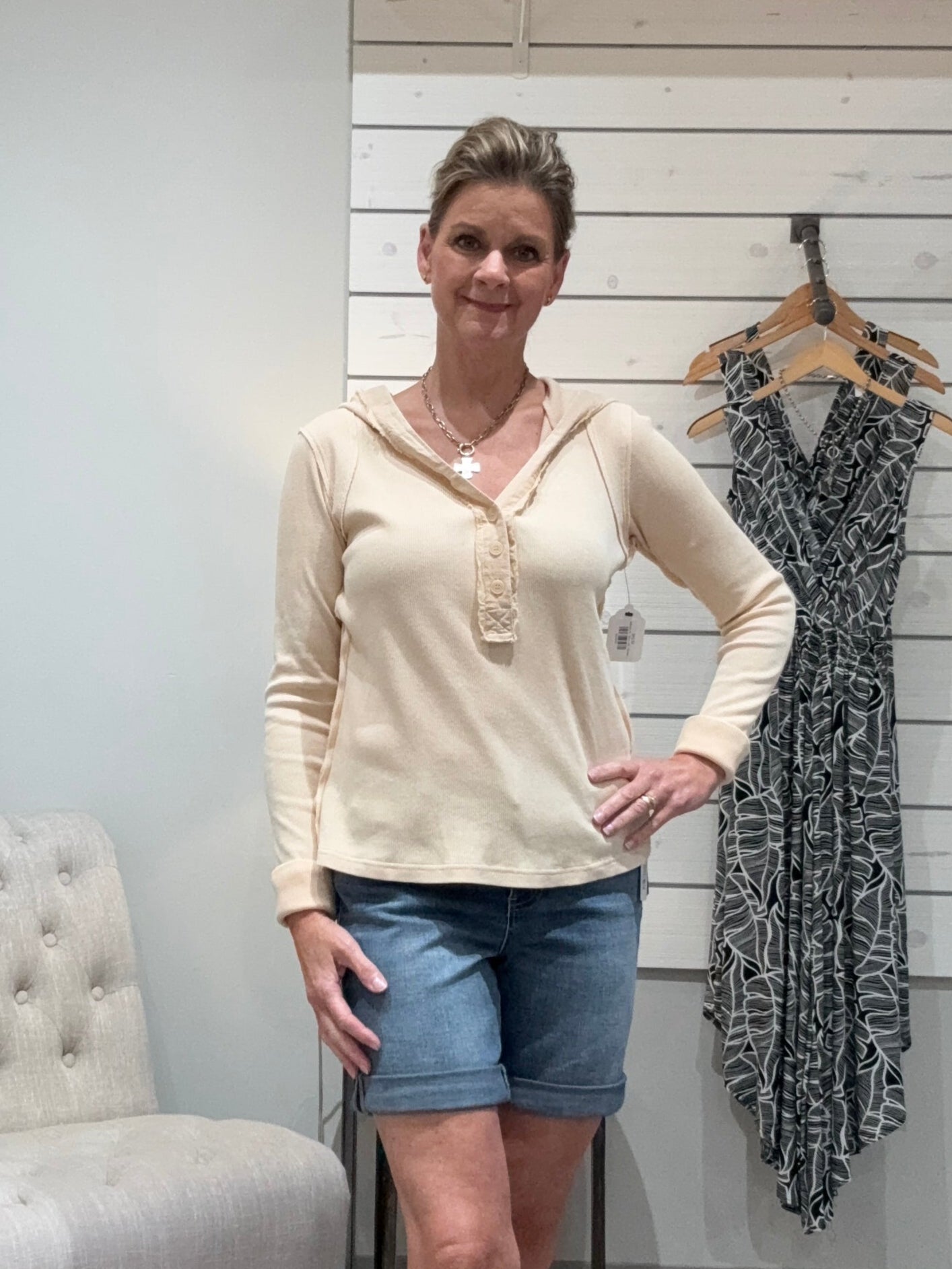 Washed Thermal Hoodie Top- Pistachio