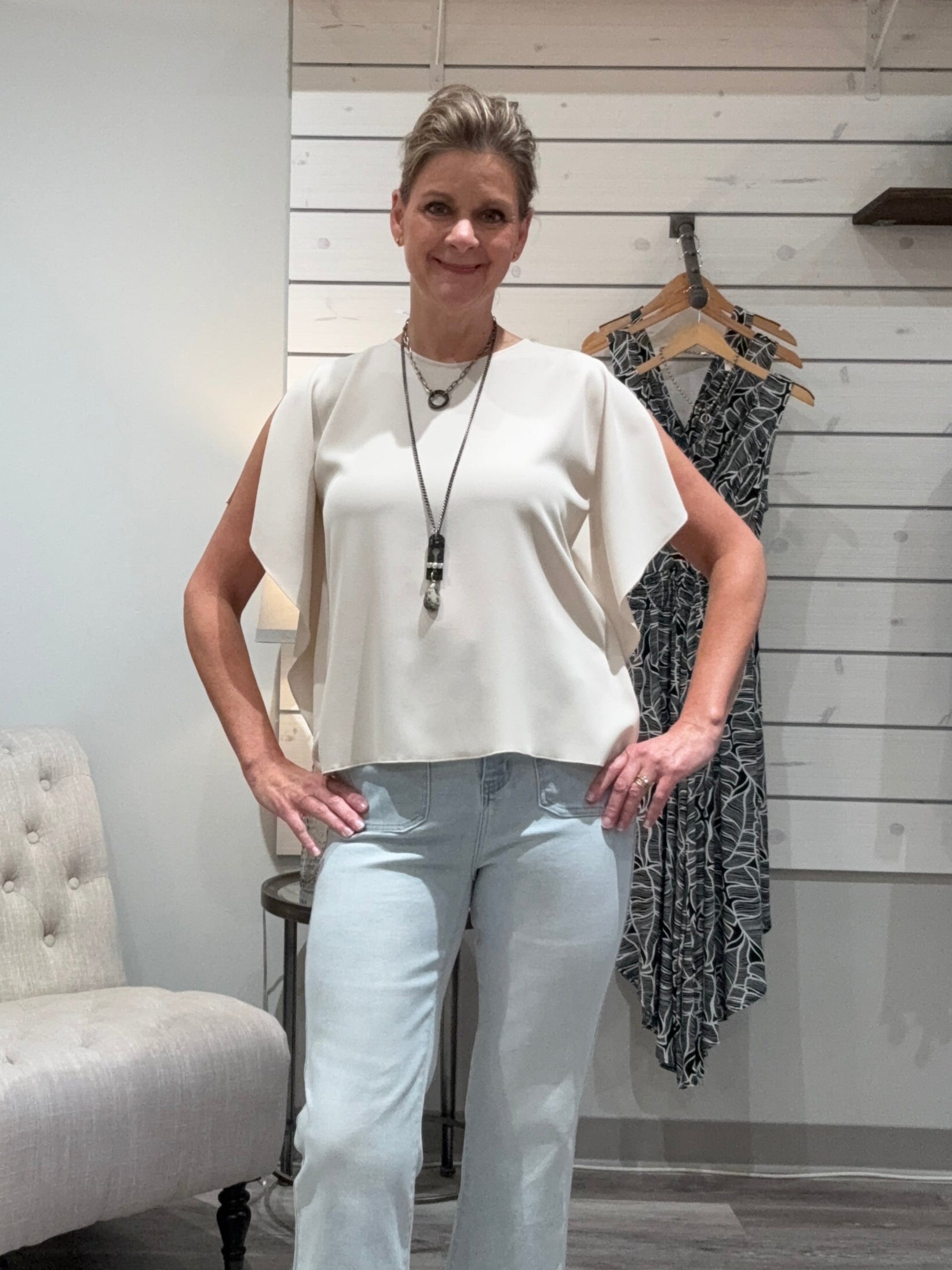 Carmen Slight V-Neck Scarf Top