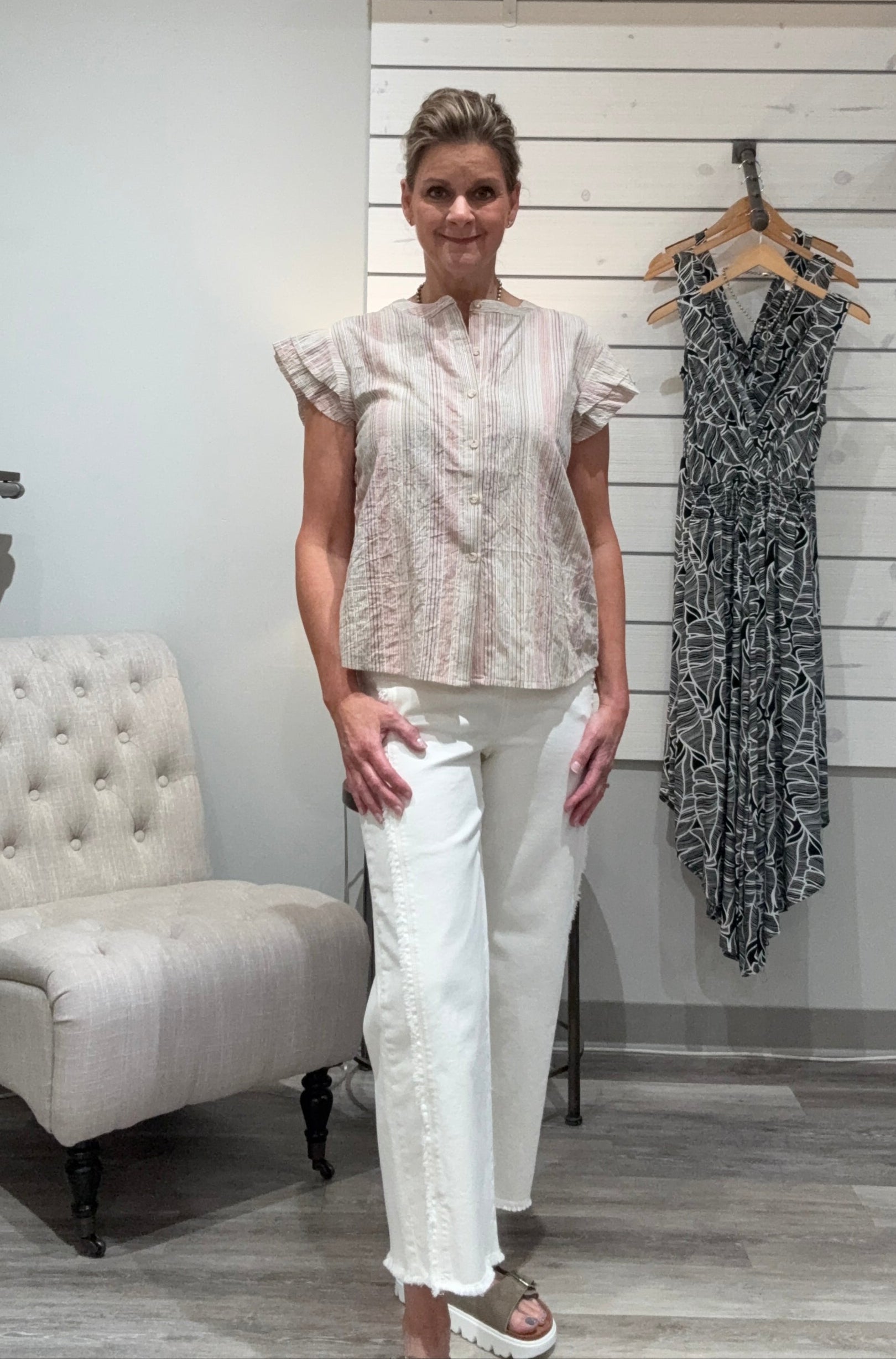 Double Layer Sleeve Stripe Blouse