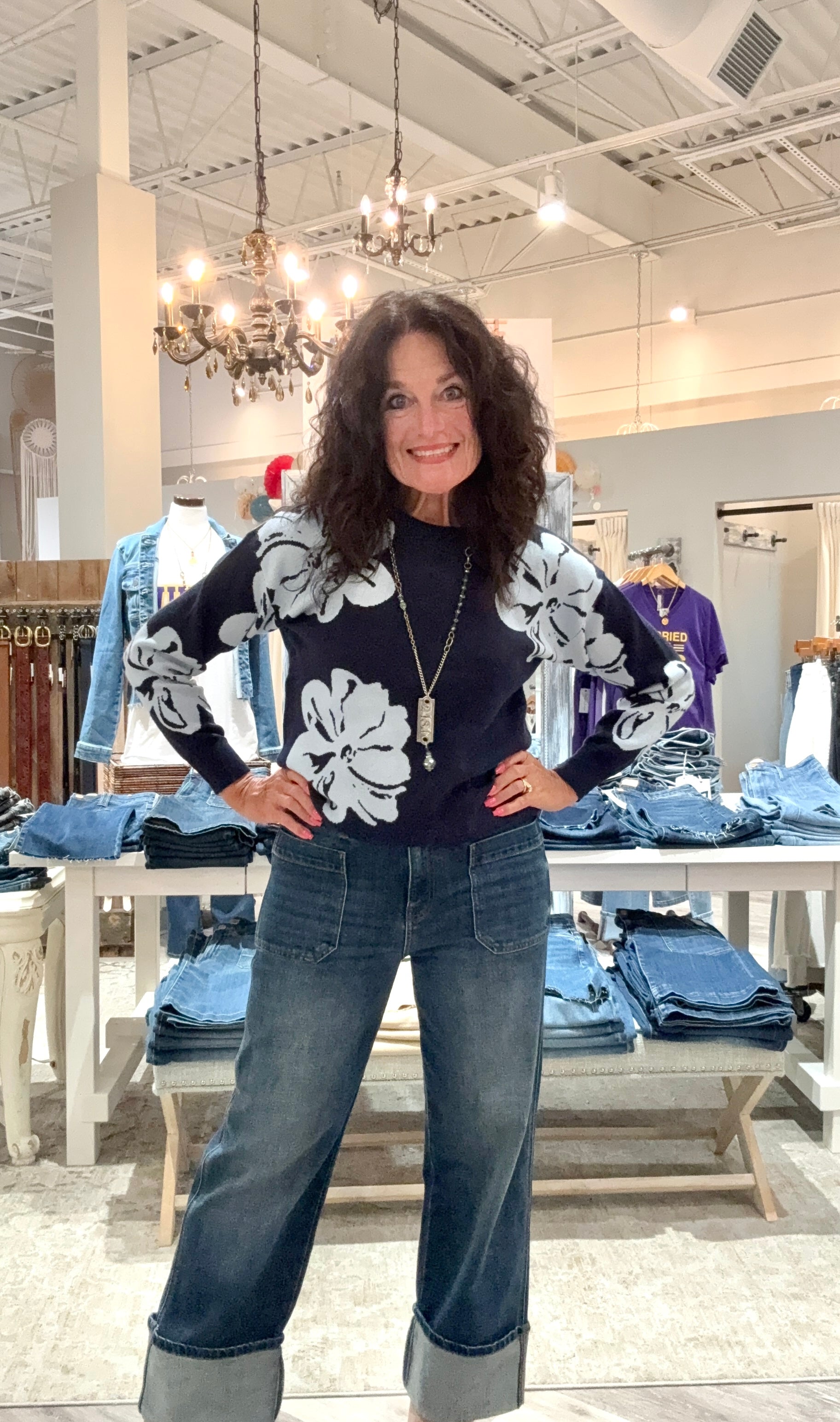 Long Sleeve Crew Neck Pullover Floral Print Sweater
