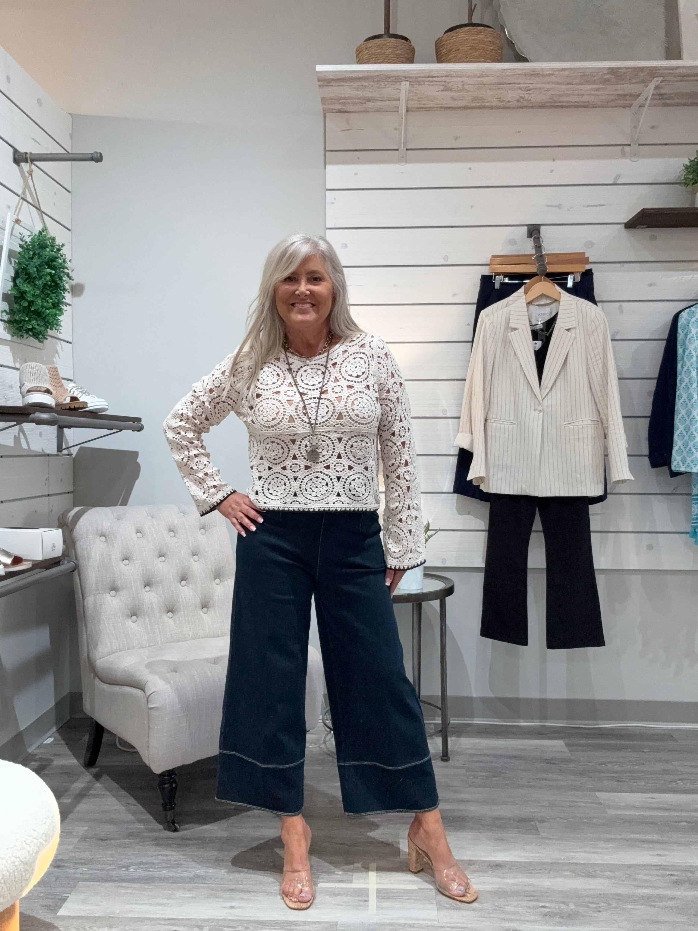 Circles Bell Sleeve Crochet Top