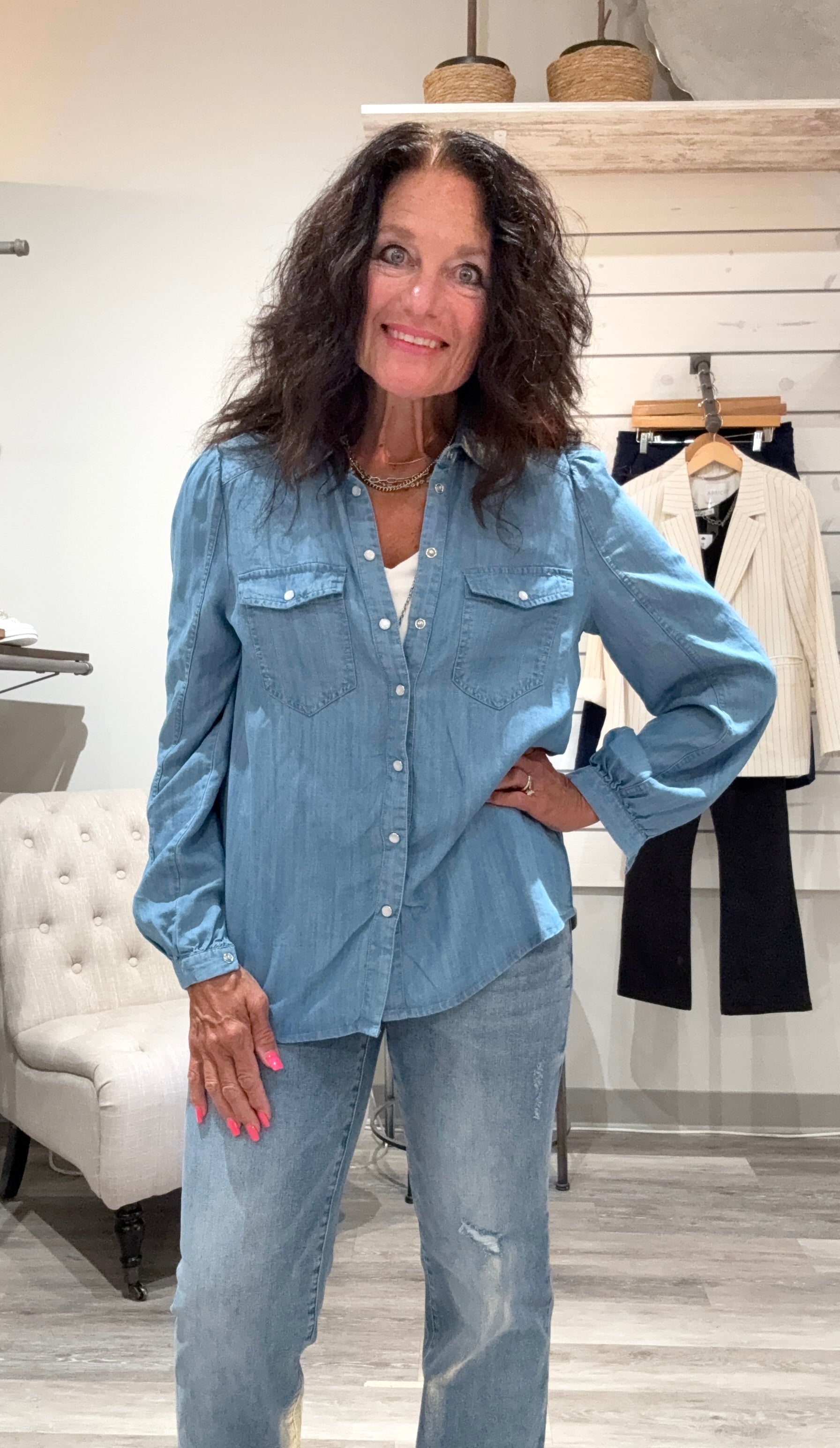 Lyocell Volume Sleeve Denim Shirt