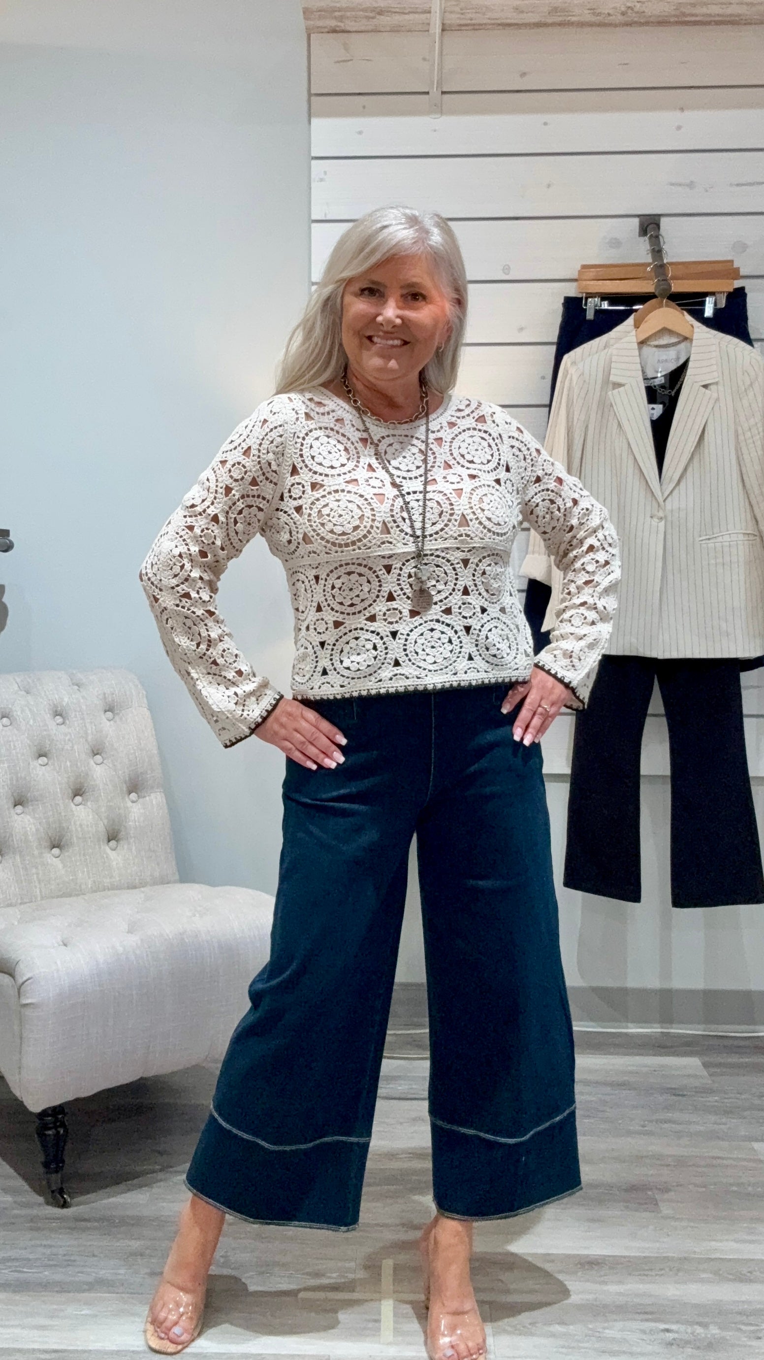 Circles Bell Sleeve Crochet Top