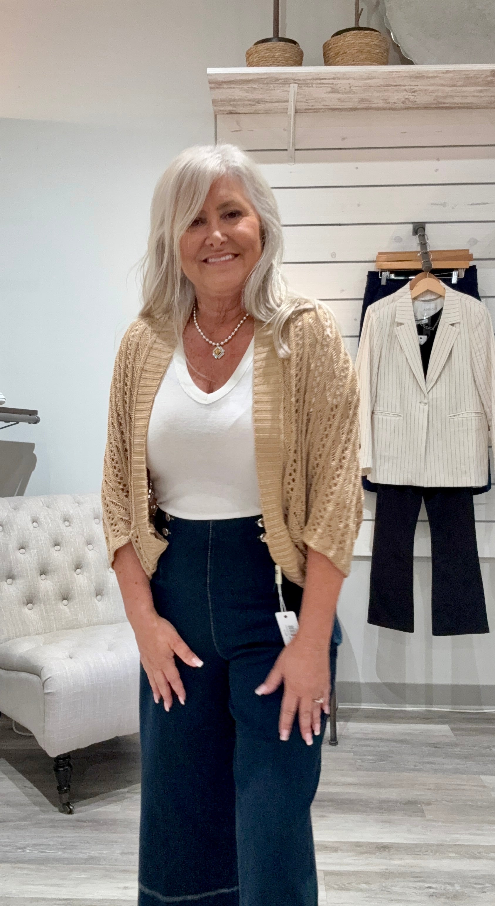 2 Way Open Front Sweater/Scarf- Khaki