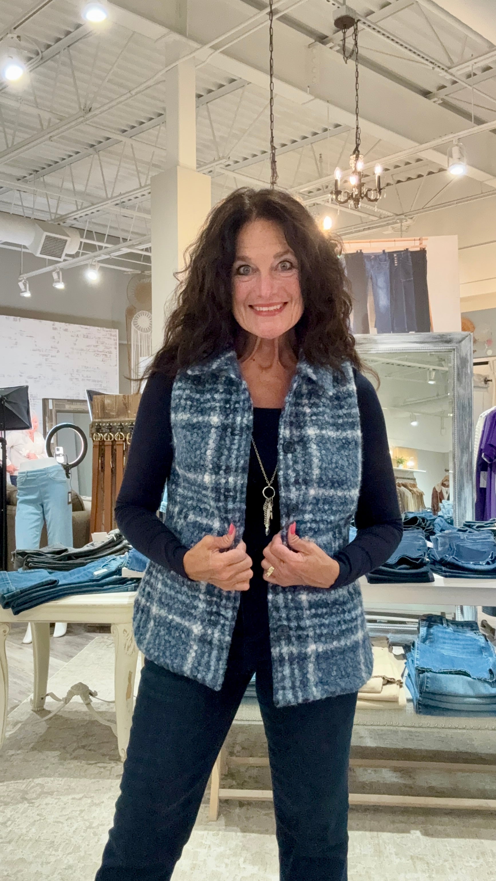 Plaid Boucle Knit Vest Jacket