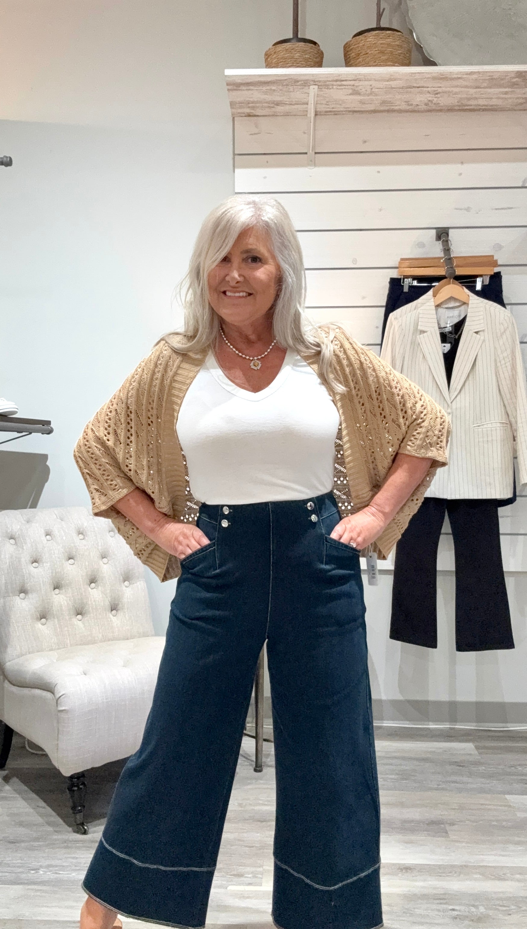 2 Way Open Front Sweater/Scarf- Khaki