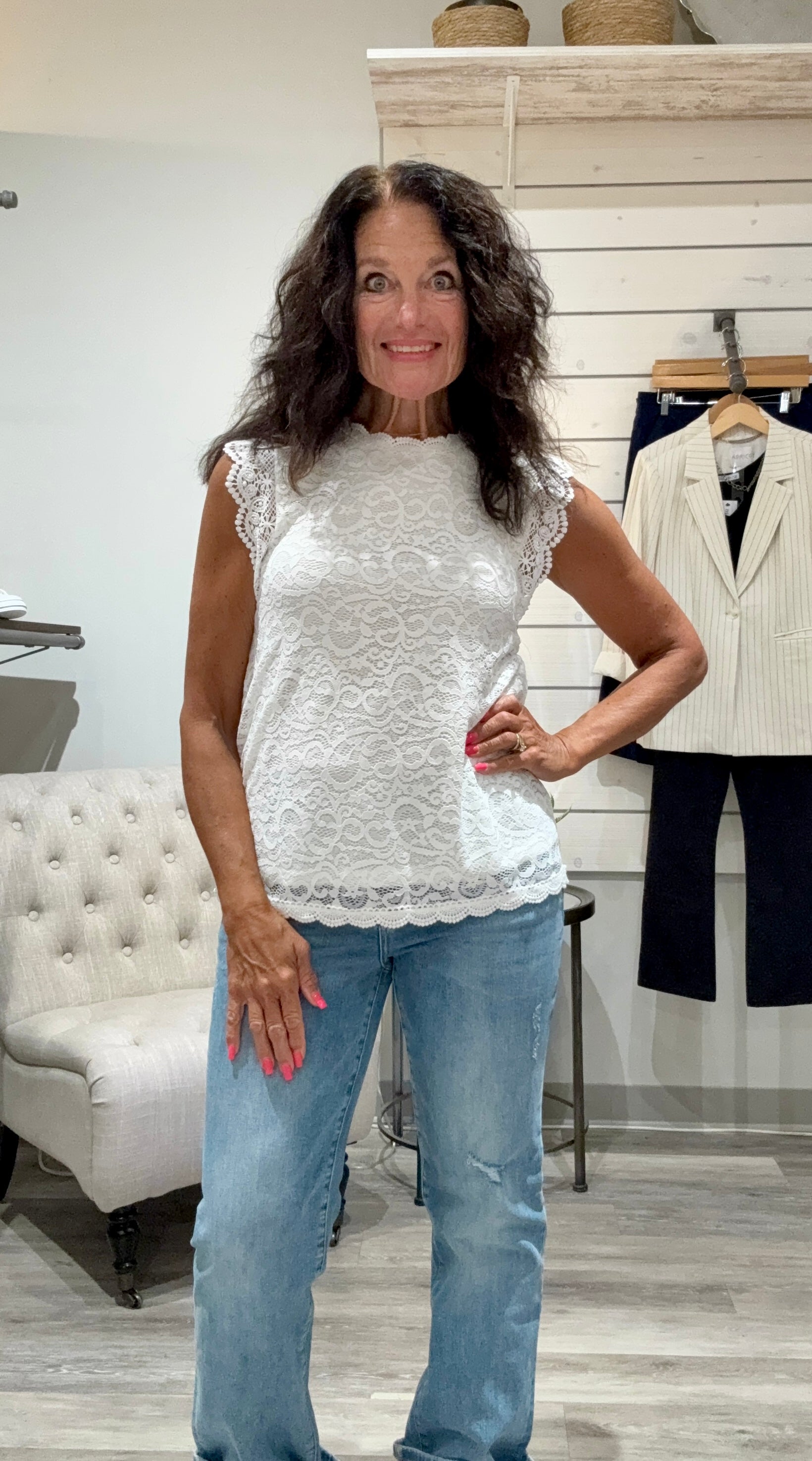 Elegant High Neck Lace Top- cream