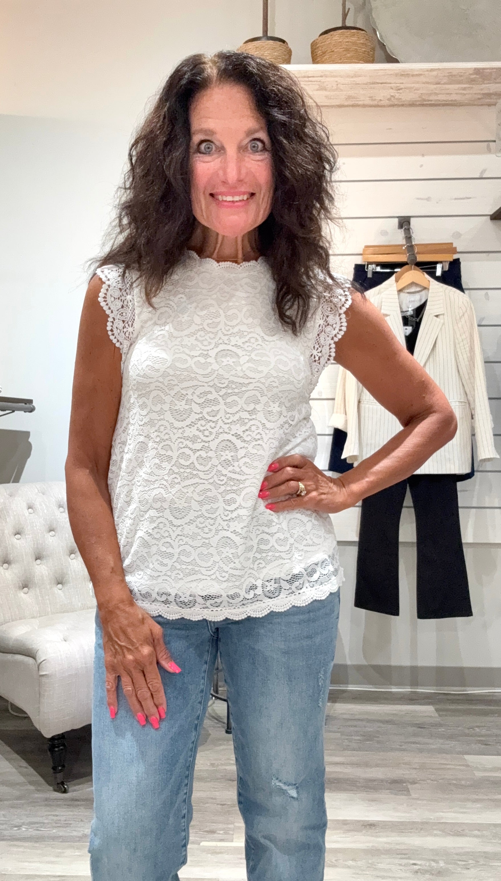 Elegant High Neck Lace Top- cream