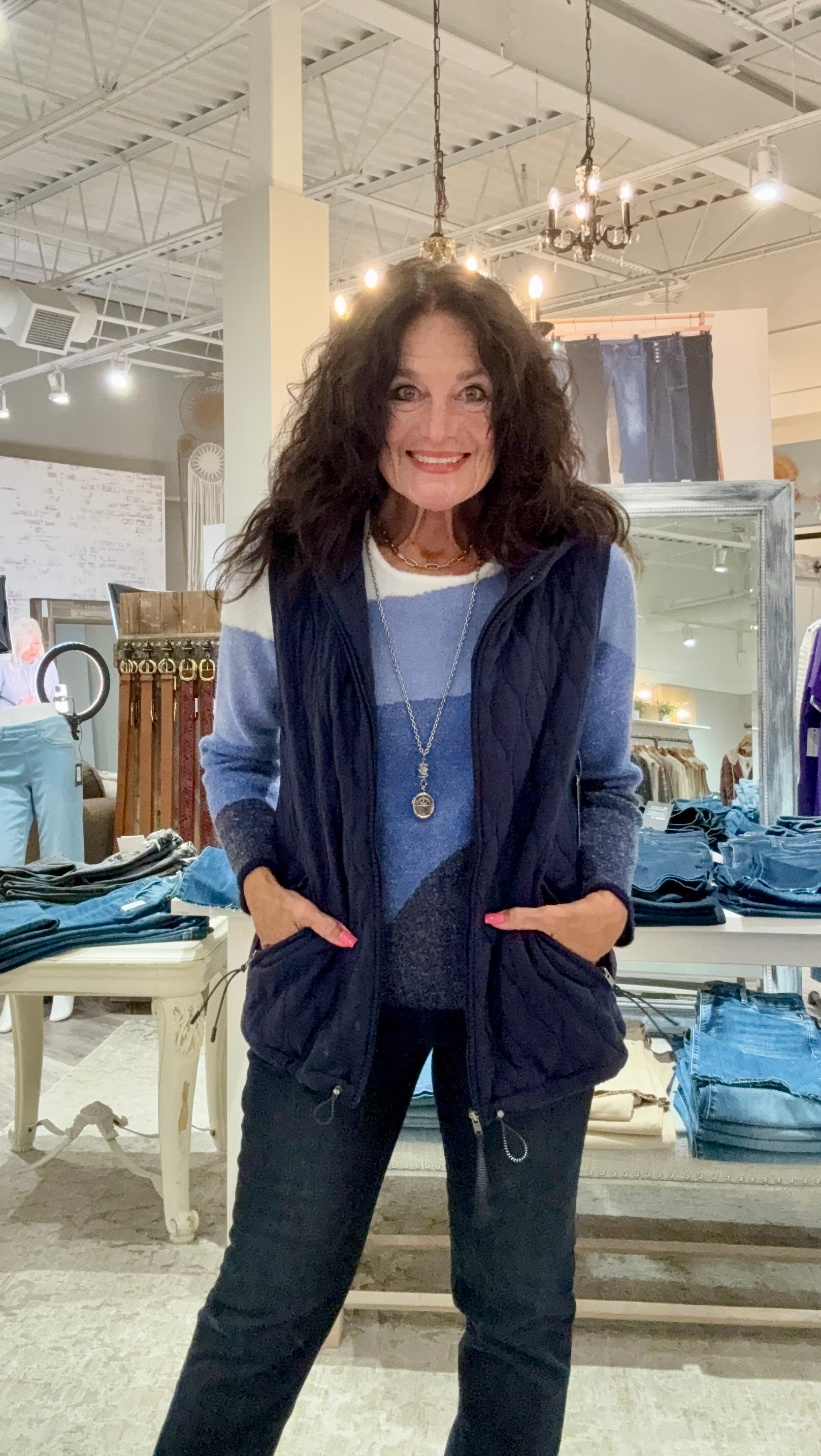 Vest with Zip Front and Hood- Sapphire