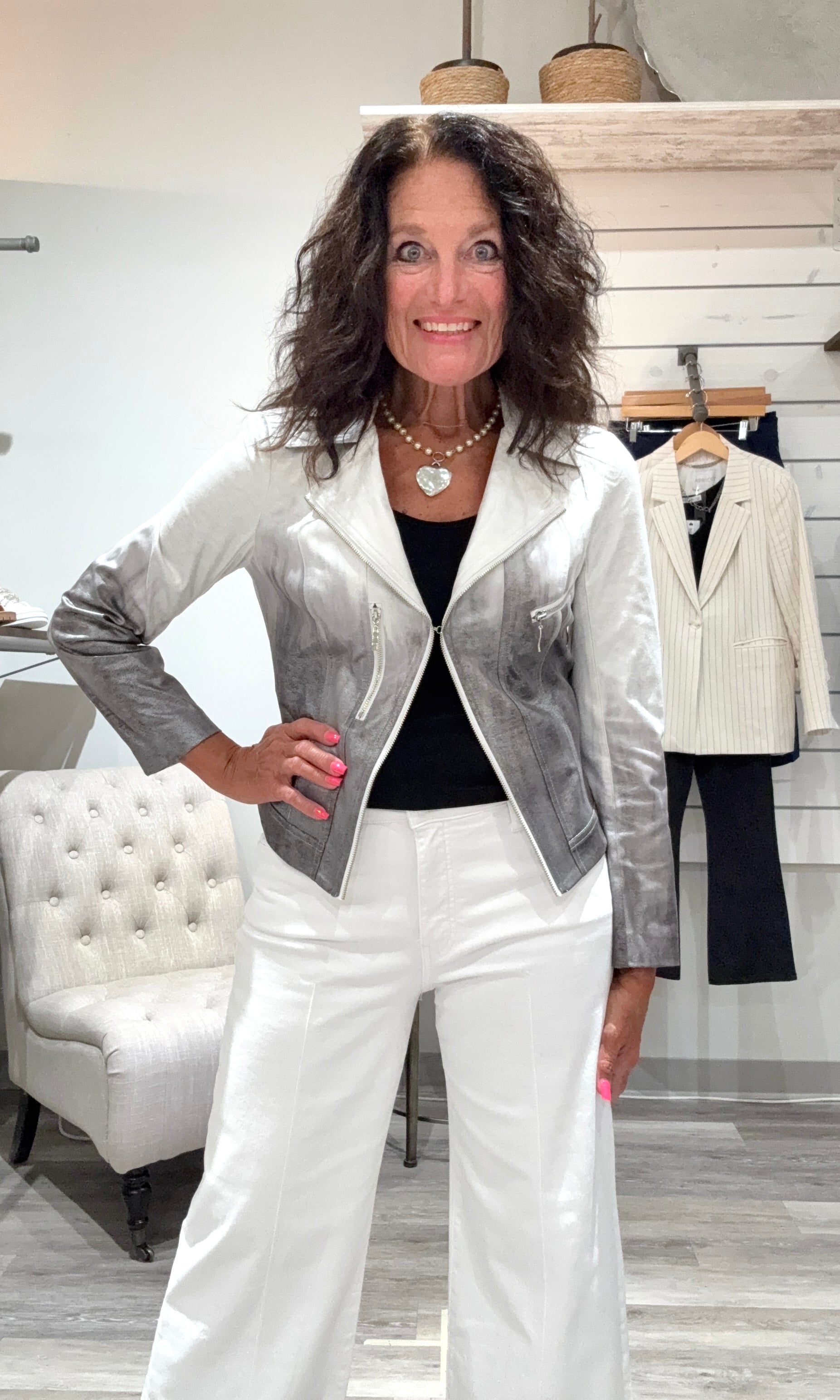 Metallic Vegan Jacket- black/white