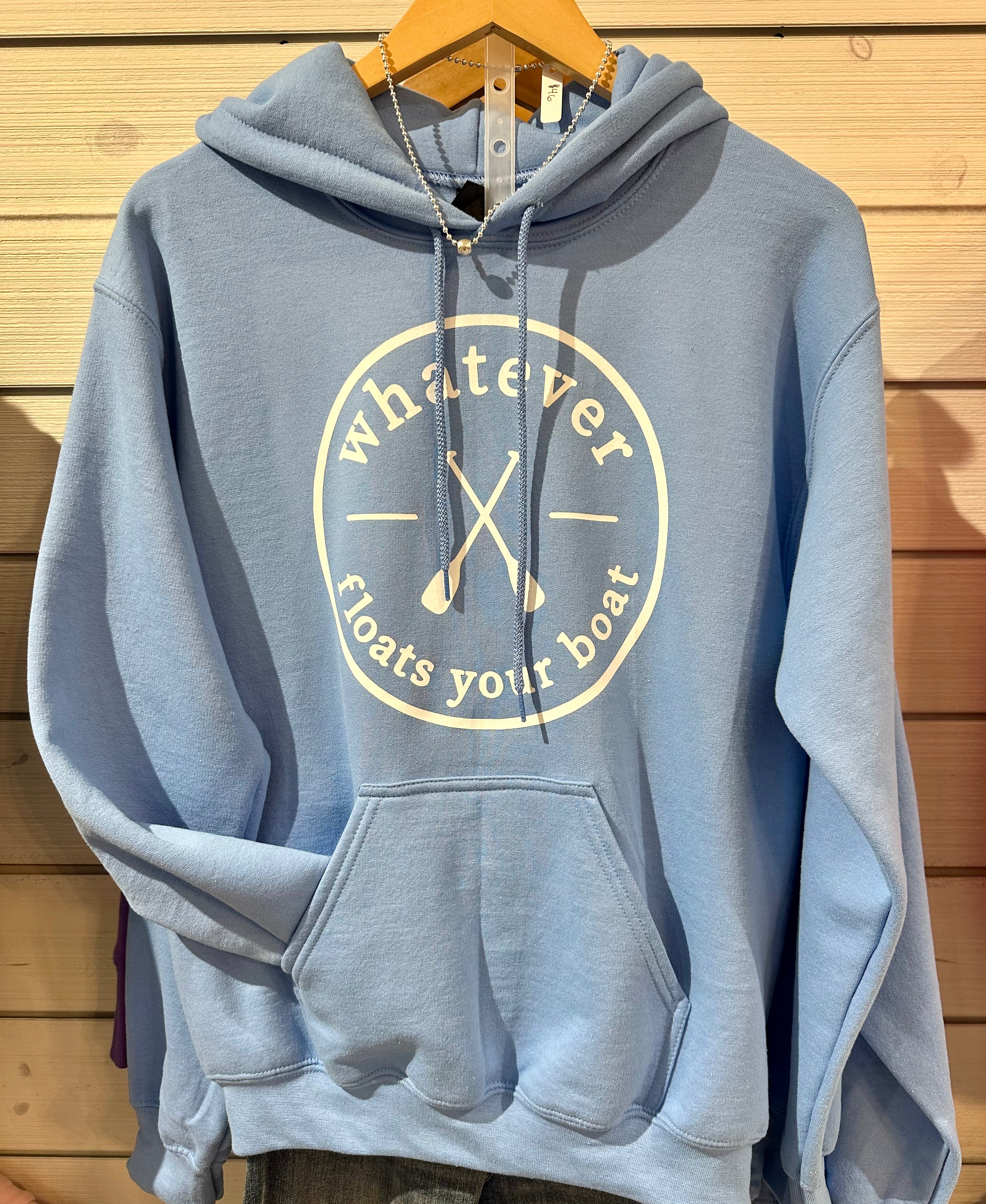 Whatever Floats Hoodie- Blue with White lettering