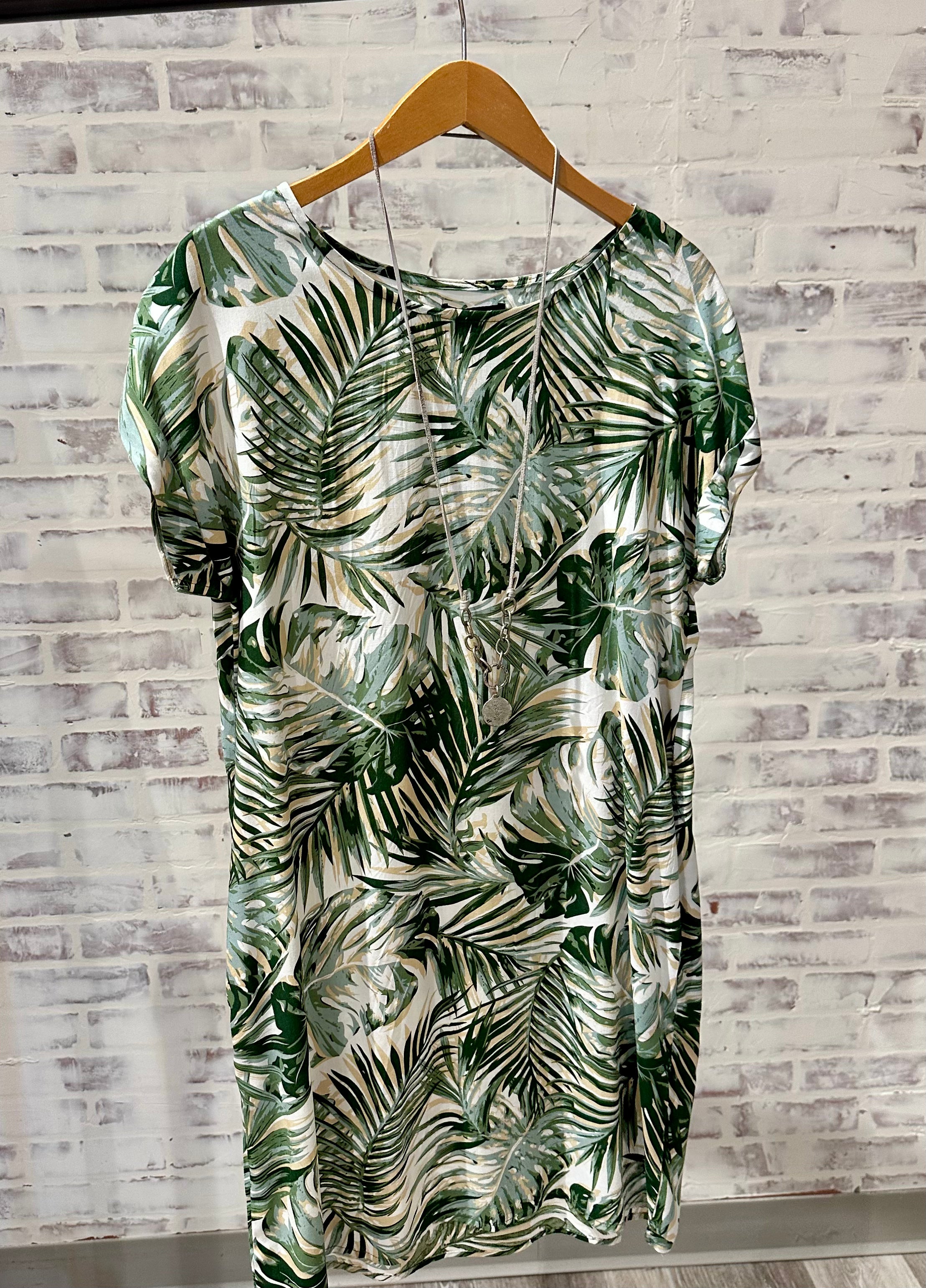 Fern Printed tshirt dress with pockets Papillon