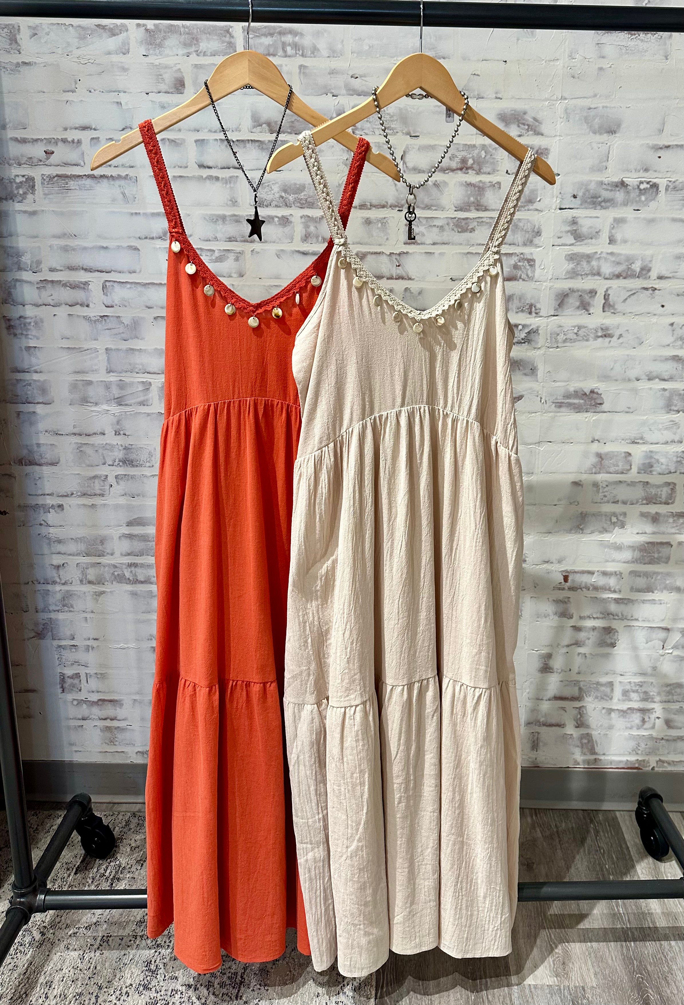 Shell Tiered Mid Maxi Dress- Orange