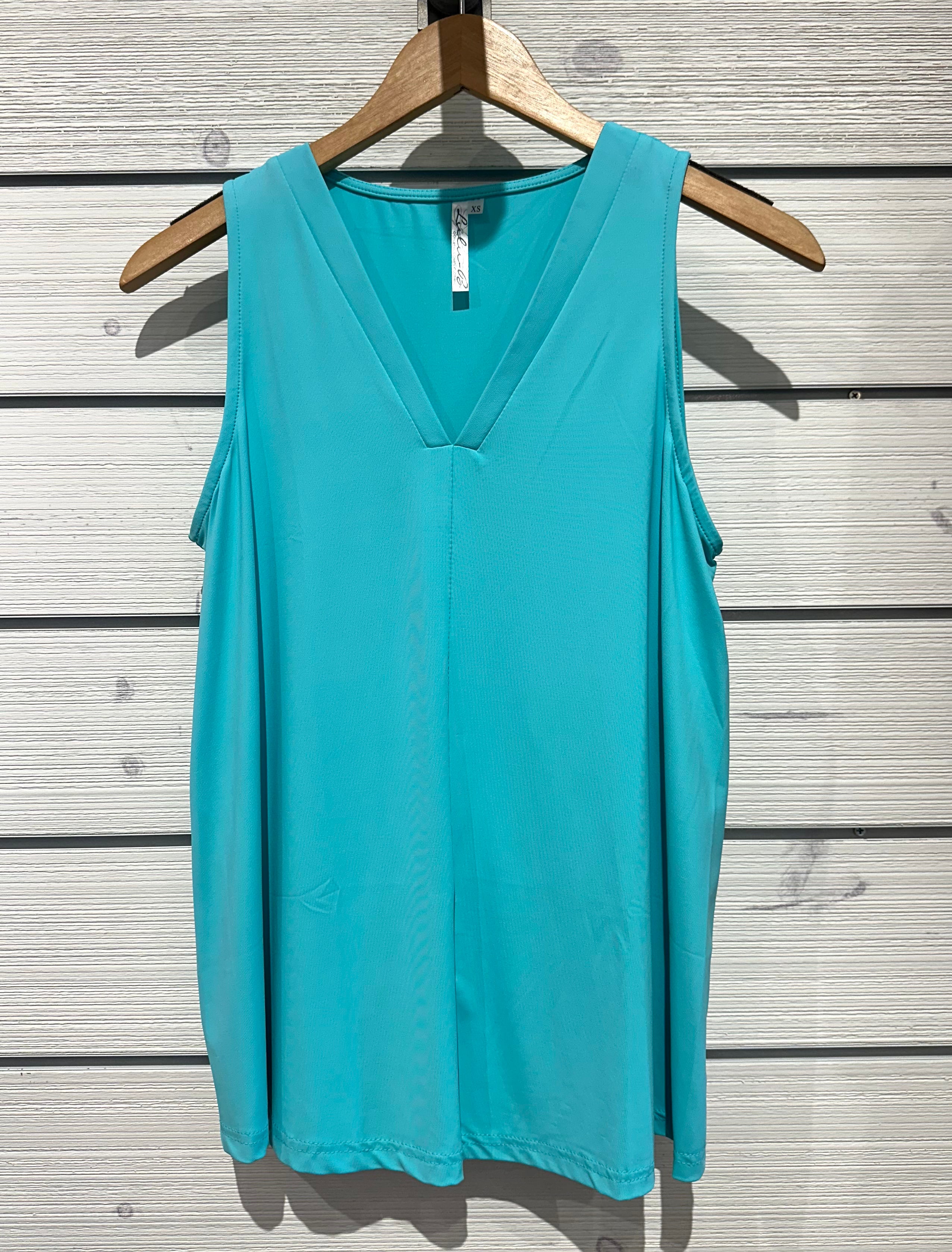 Sleeveless V-neck Top Lulu B SPX5080S- SGA- Acqua