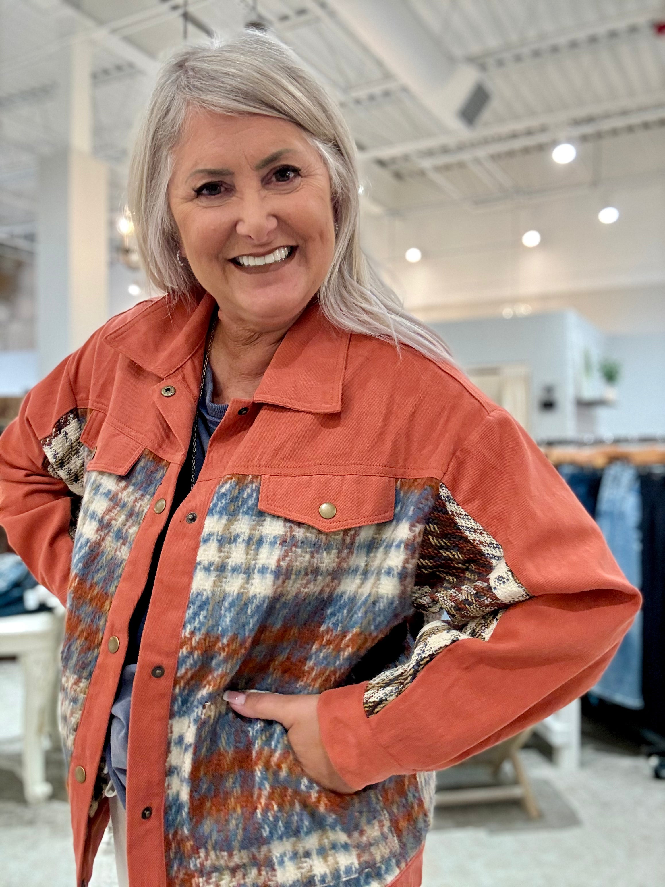 Print Sherpa Detail Button Up Jacket with Chest Pockets