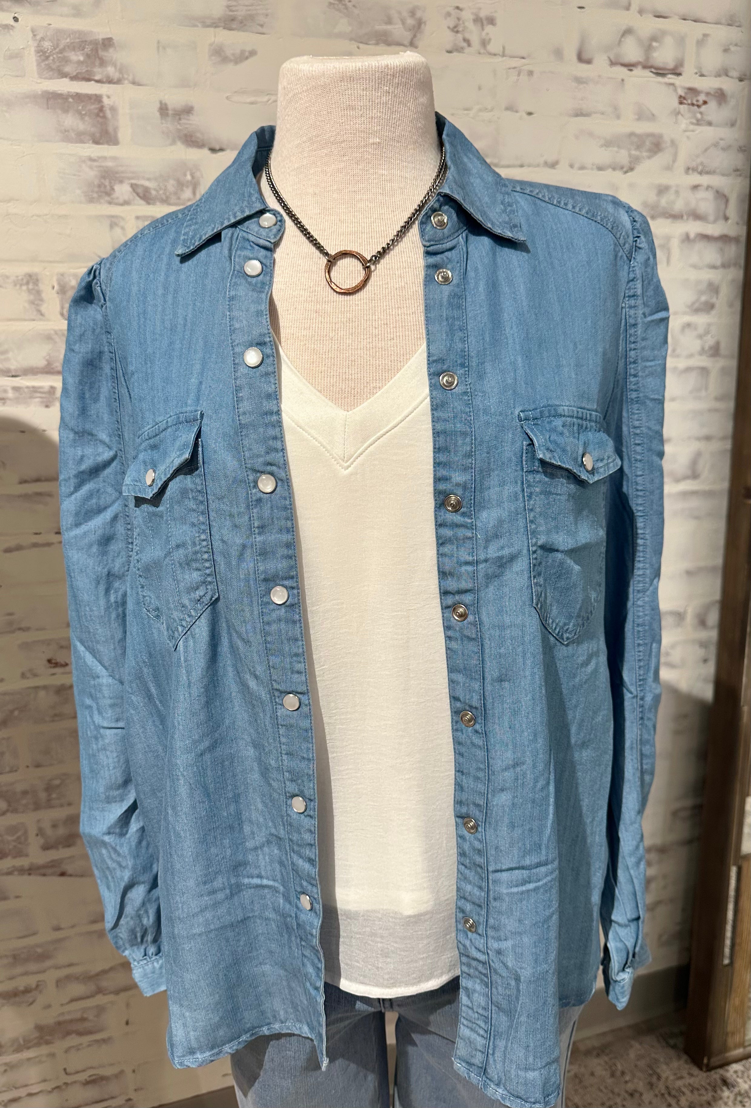 Lyocell Volume Sleeve Denim Shirt