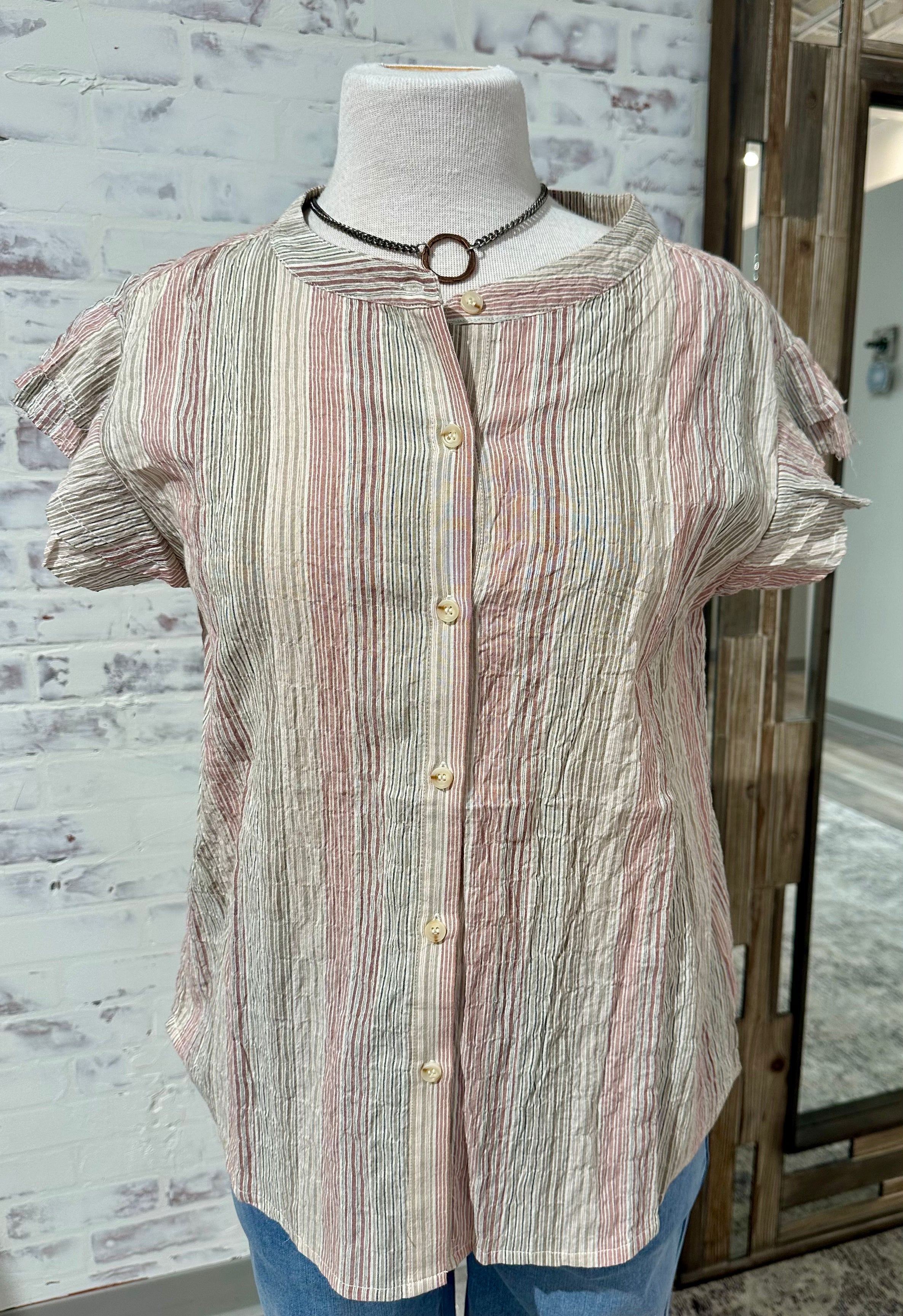 Double Layer Sleeve Stripe Blouse