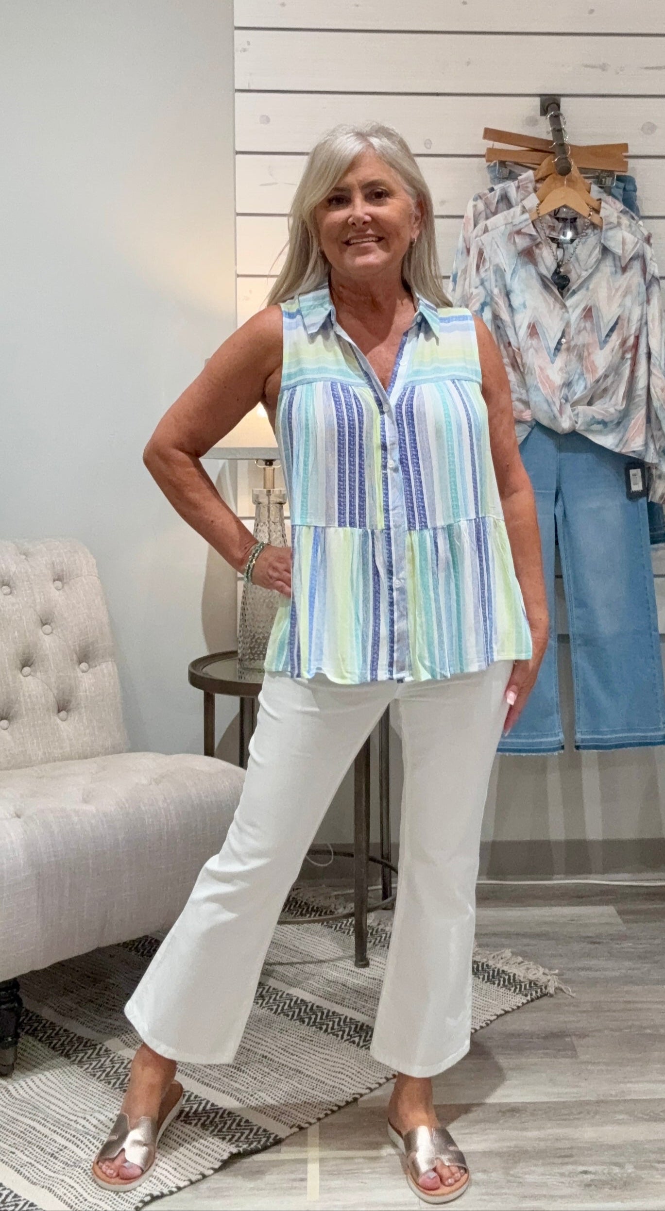 Babydoll Button Up Sleeveless Collared Top
