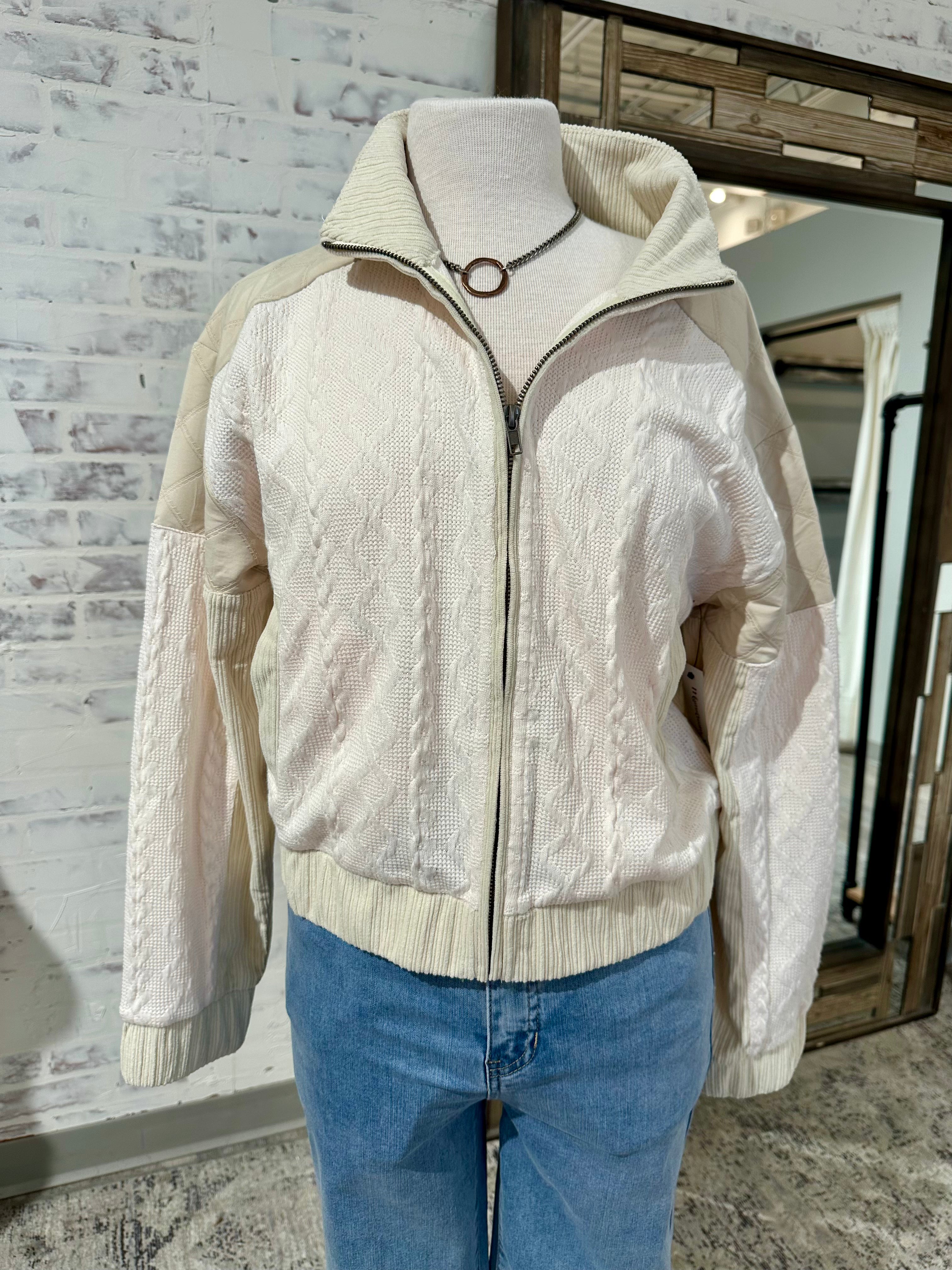 Mixed Media Bomber Jacket Mystree- Oatmeal