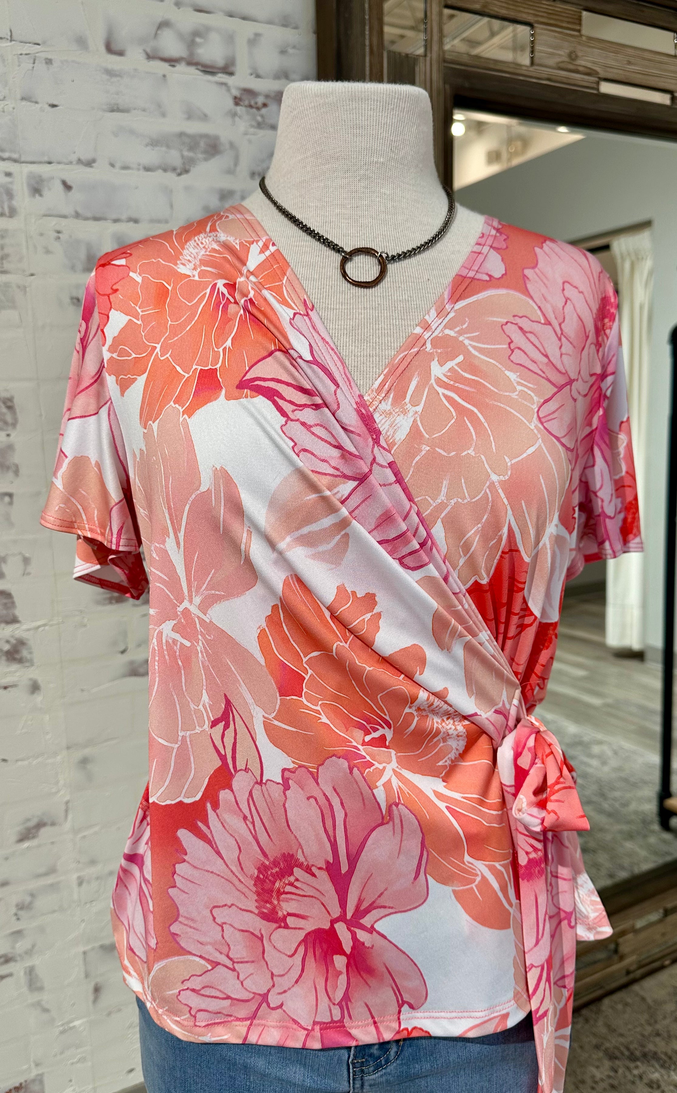 Vneck Flounce Sleeve Crossover Top