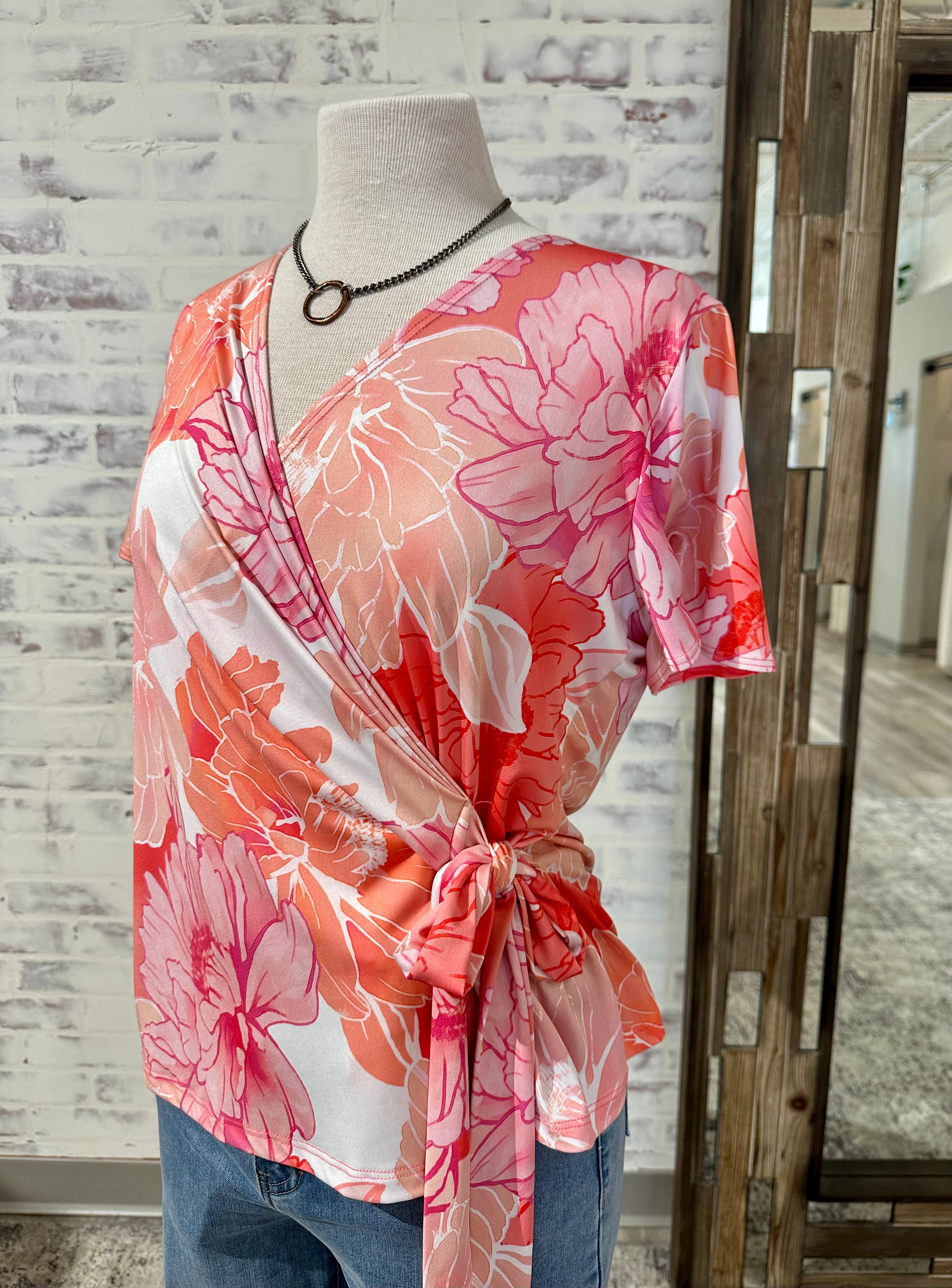 Vneck Flounce Sleeve Crossover Top