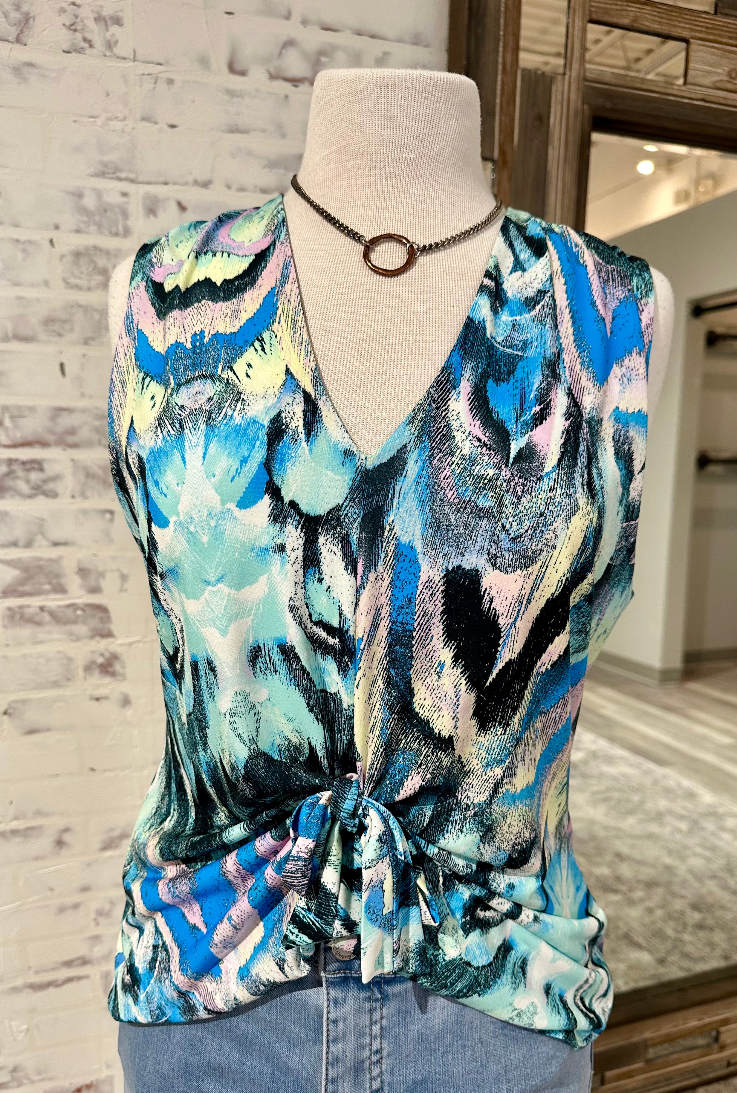 Clara Sun Woo Soft Knit Front Tie Sleeveless Floral