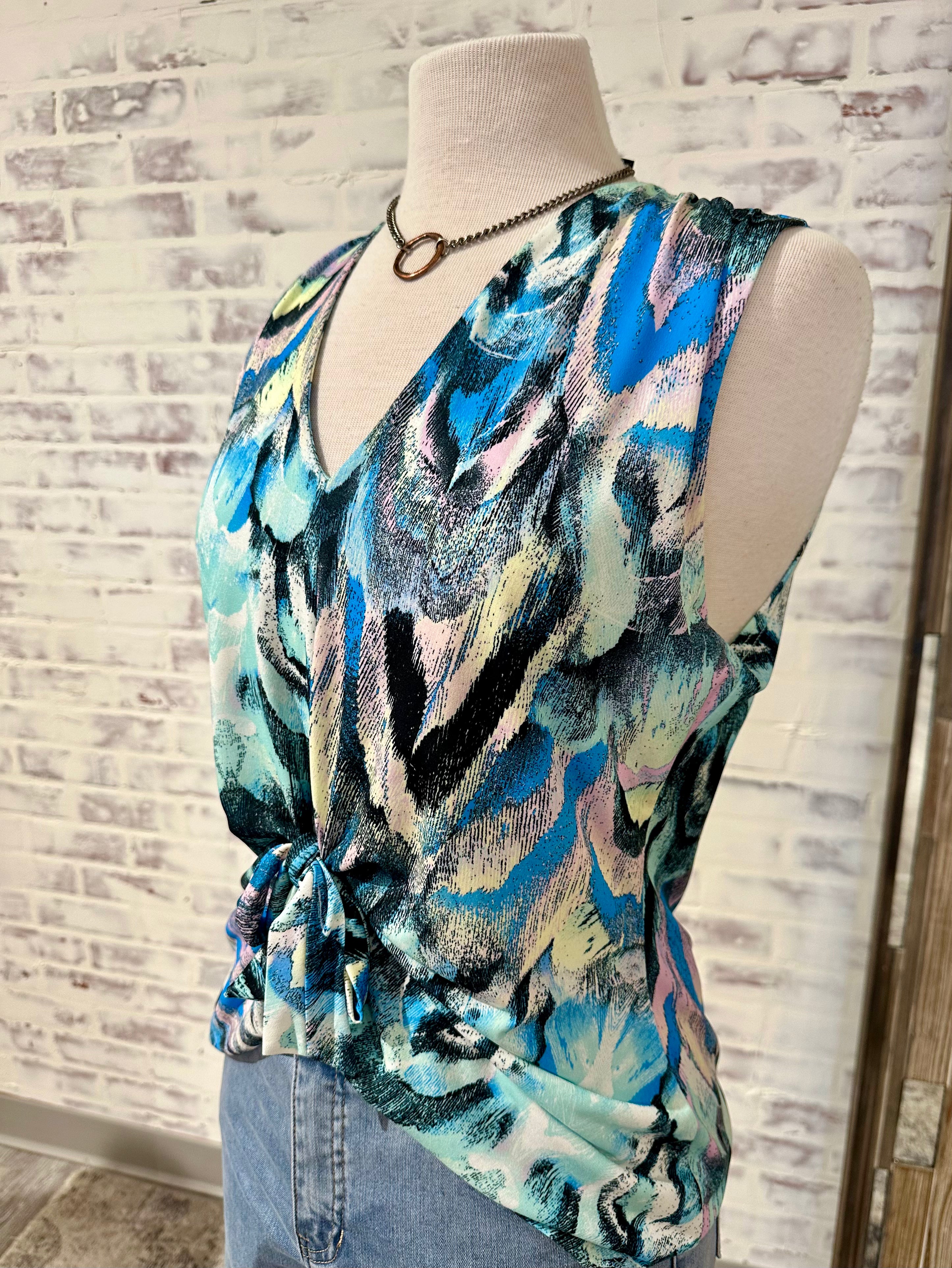 Clara Sun Woo Soft Knit Front Tie Sleeveless Floral