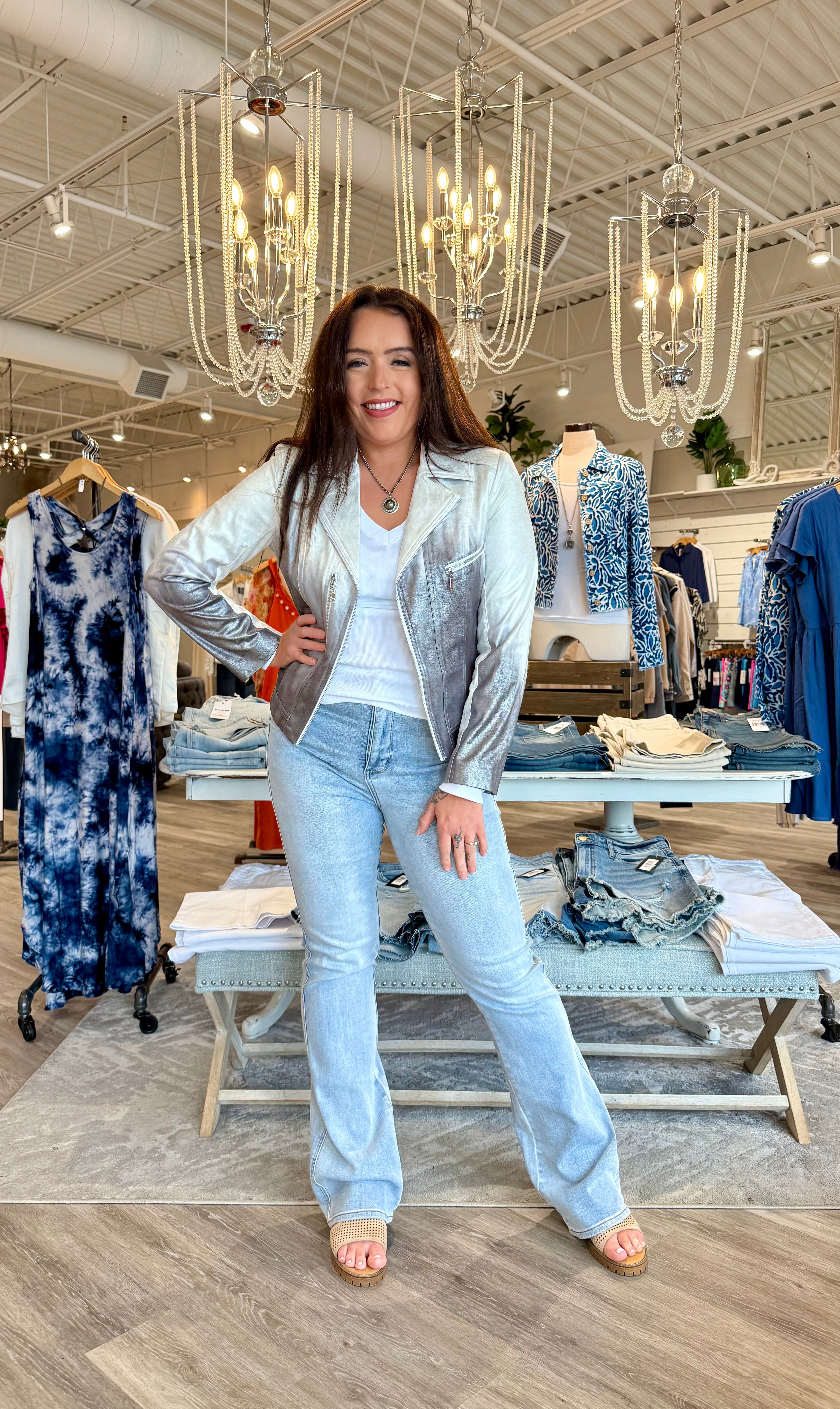 Metallic Vegan Jacket- Black/White