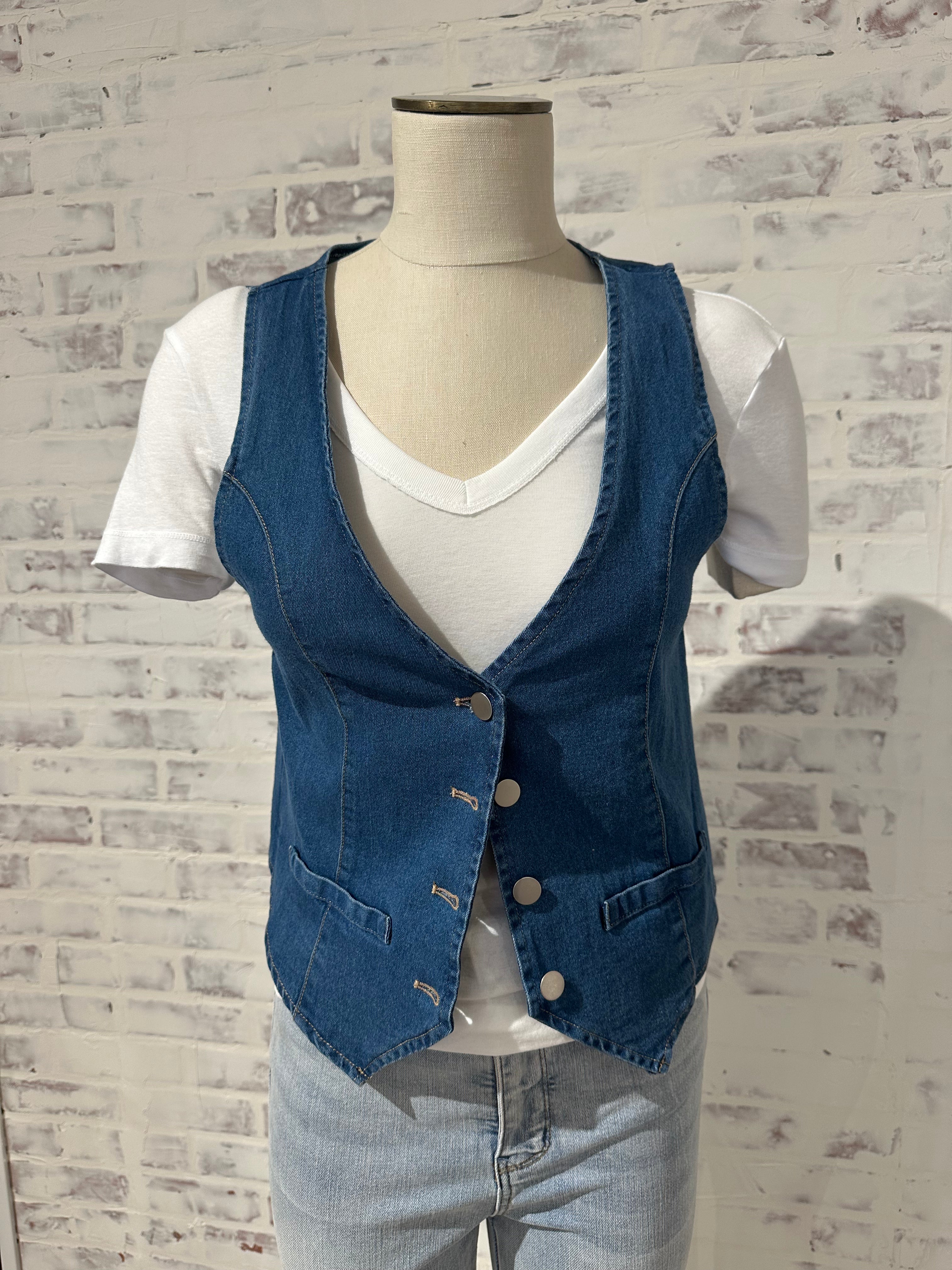 Fitted Stretch Denim Vest
