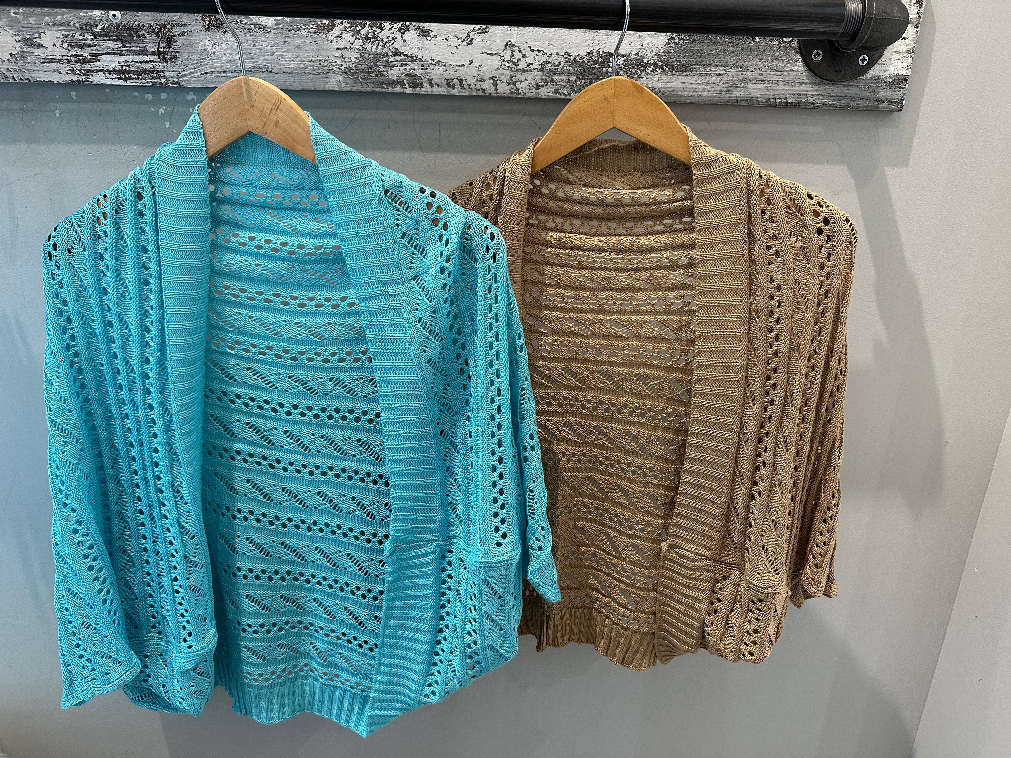 2 Way Open Front Sweater/Scarf- Acqua and Khaki colors 