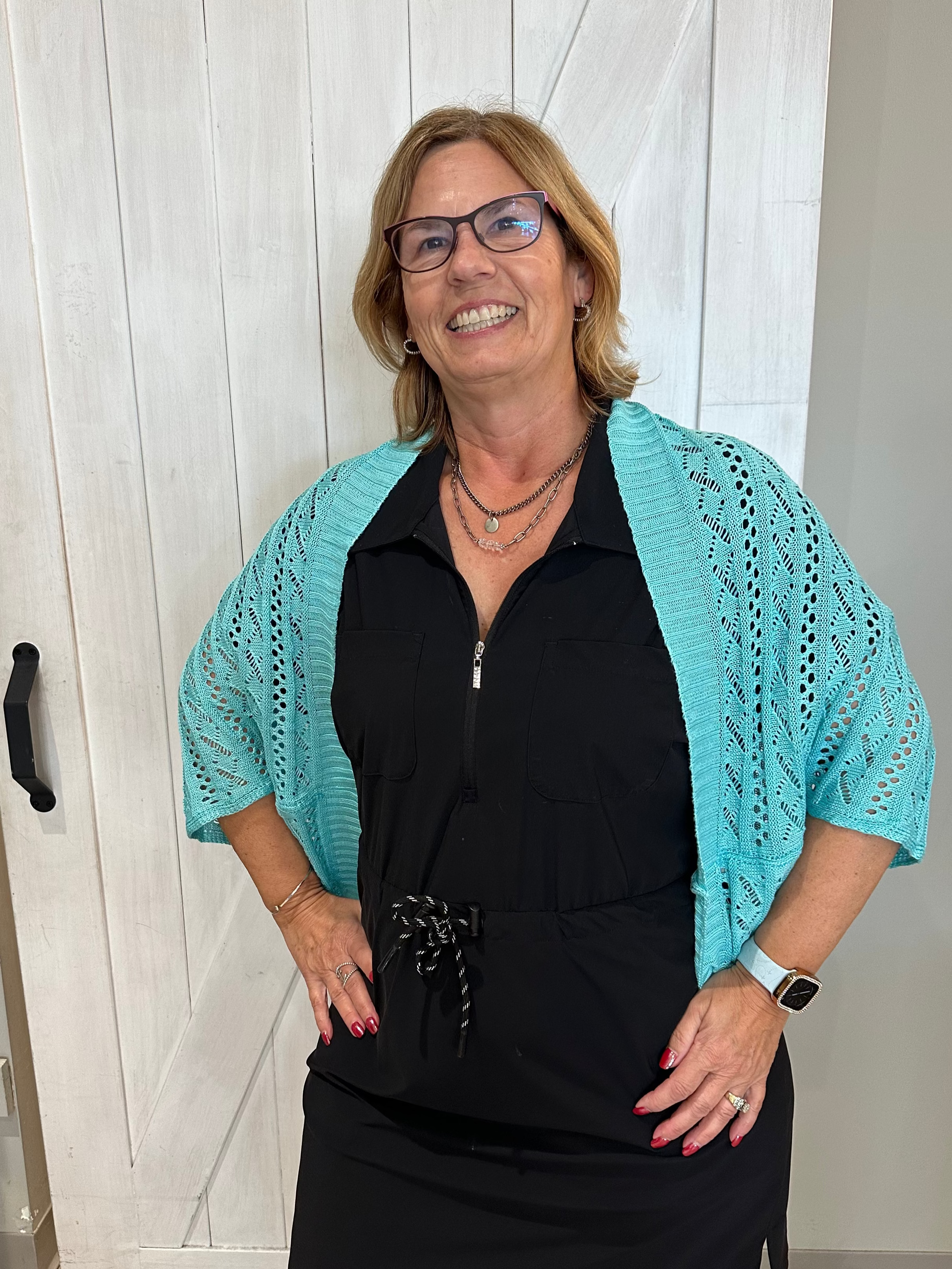 2 Way Open Front Sweater/Scarf- Acqua