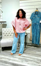 Kaftan Top w Fancy Trim 5778O-4871- Pink