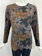 Long Sleeve Big Floral Printed Crew Neck Top