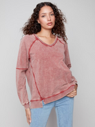 Cold Dye French Terry V-Neck Raglan Sleeves Top