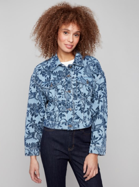 Cropped Jacquard Denim Jacket